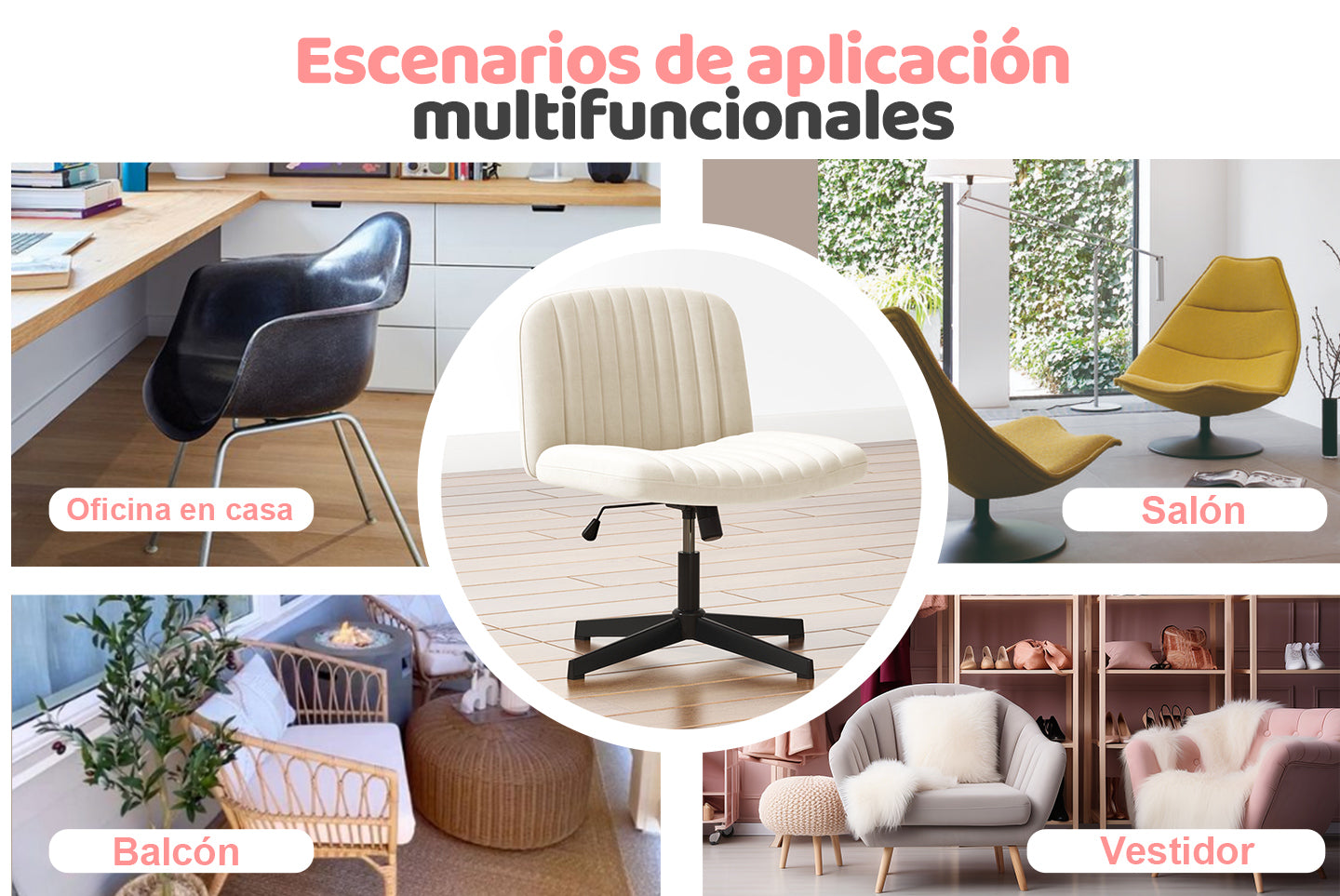 Silla de Oficina Ergonómica con Patas Cruzadas Silla de Escritorio Ancha sin Brazos con Respaldo Medio para la Oficina en Casa Dormitorio