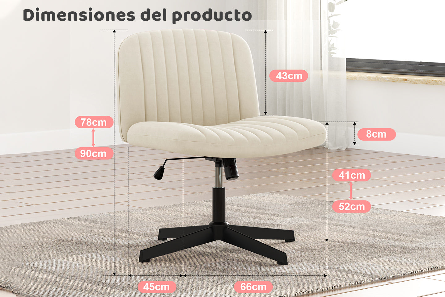 Silla de Oficina Ergonómica con Patas Cruzadas Silla de Escritorio Ancha sin Brazos con Respaldo Medio para la Oficina en Casa Dormitorio