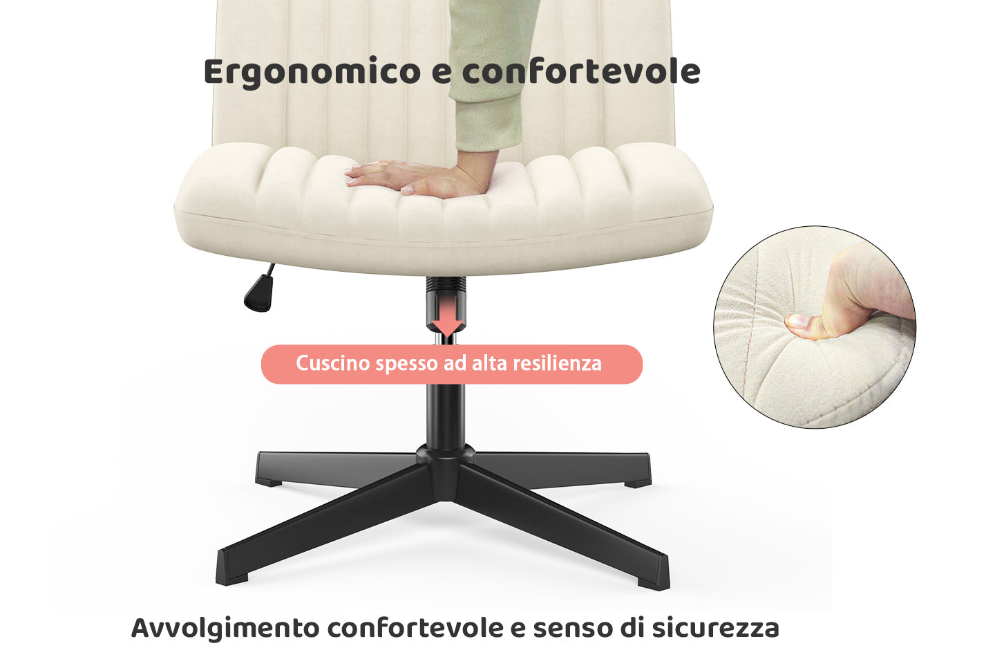 Silla de Oficina Ergonómica con Patas Cruzadas Silla de Escritorio Ancha sin Brazos con Respaldo Medio para la Oficina en Casa Dormitorio