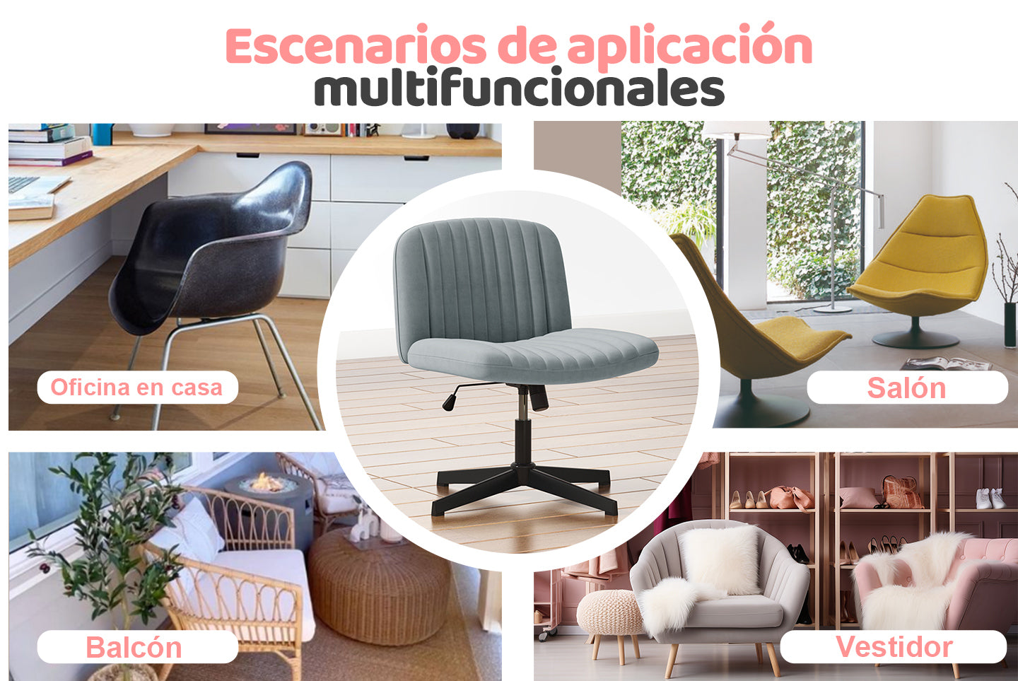 Silla de Oficina Ergonómica con Patas Cruzadas Silla de Escritorio Ancha sin Brazos con Respaldo Medio para la Oficina en Casa Dormitorio