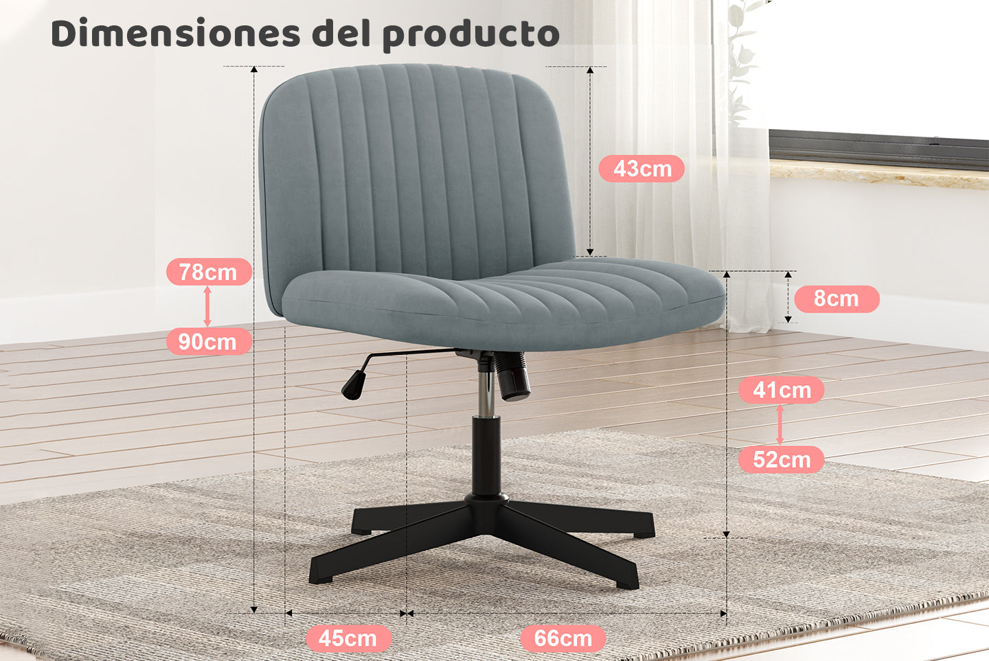 Silla de Oficina Ergonómica con Patas Cruzadas Silla de Escritorio Ancha sin Brazos con Respaldo Medio para la Oficina en Casa Dormitorio