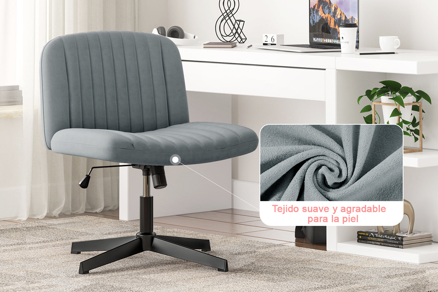 Silla de Oficina Ergonómica con Patas Cruzadas Silla de Escritorio Ancha sin Brazos con Respaldo Medio para la Oficina en Casa Dormitorio