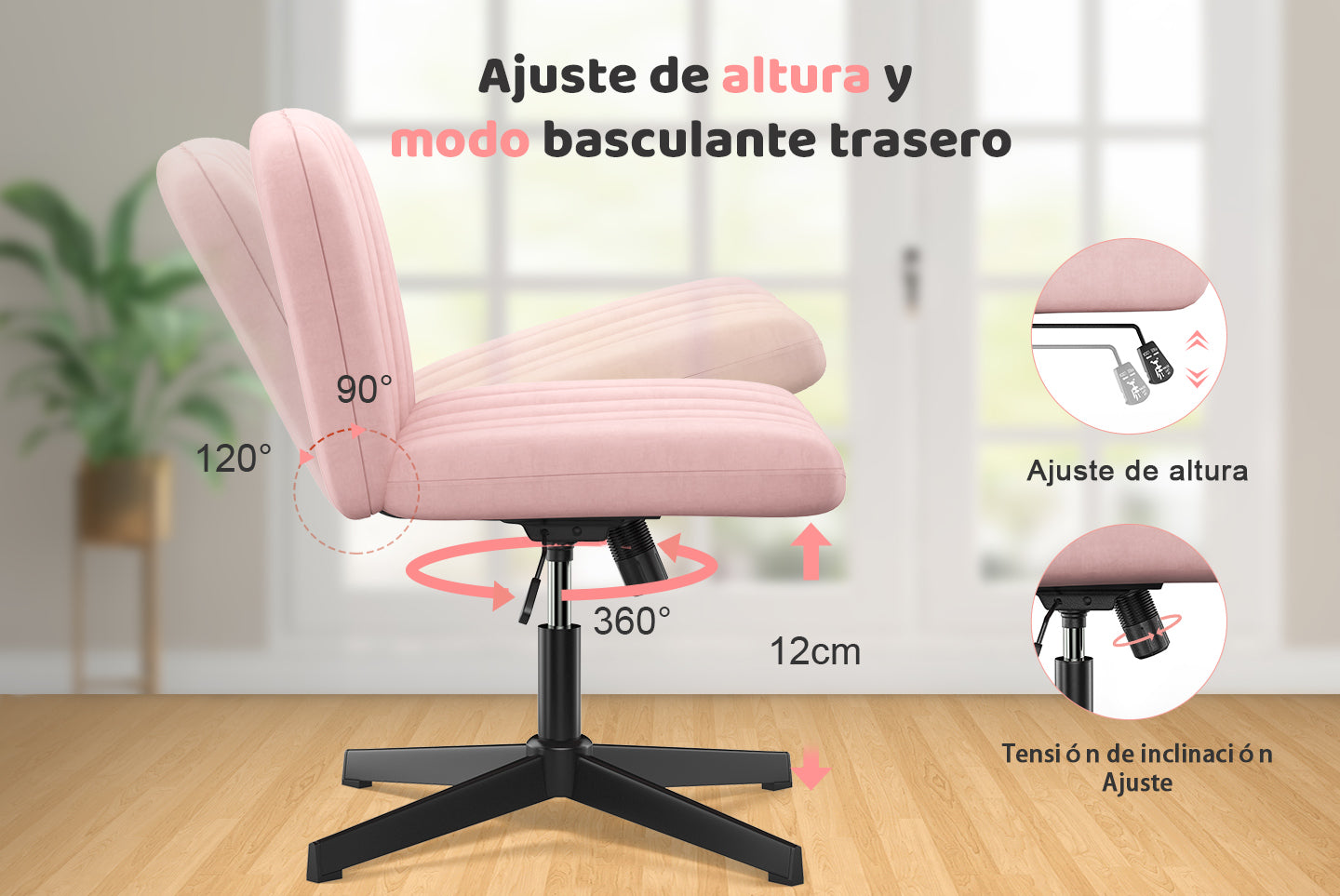 Silla de Oficina Ergonómica con Patas Cruzadas Silla de Escritorio Ancha sin Brazos con Respaldo Medio para la Oficina en Casa Dormitorio