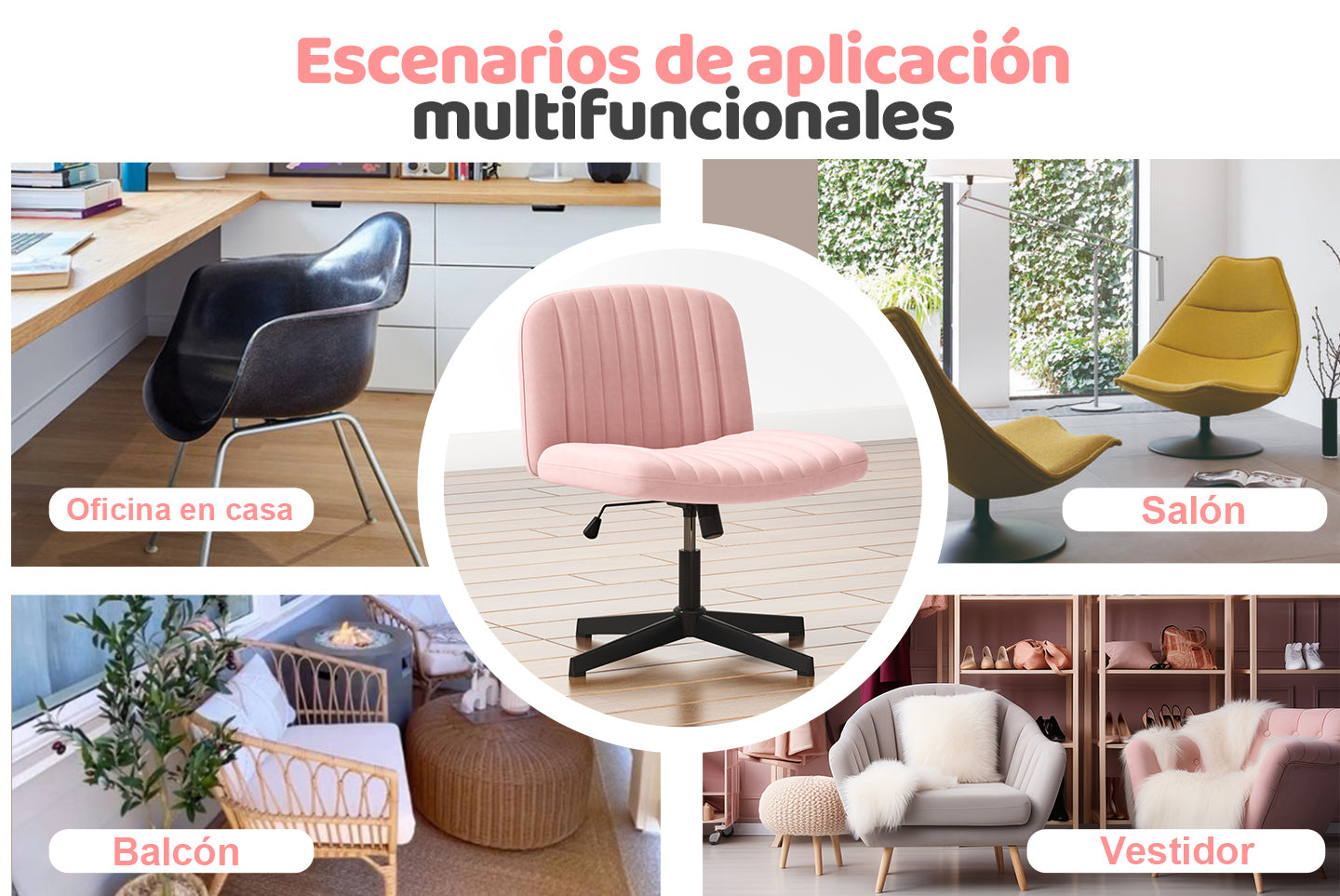 Silla de Oficina Ergonómica con Patas Cruzadas Silla de Escritorio Ancha sin Brazos con Respaldo Medio para la Oficina en Casa Dormitorio