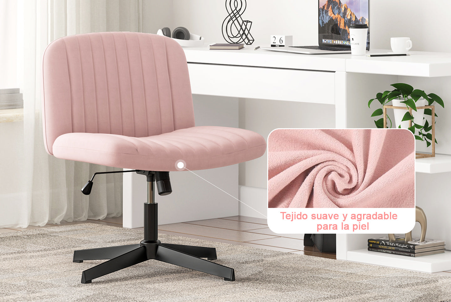 Silla de Oficina Ergonómica con Patas Cruzadas Silla de Escritorio Ancha sin Brazos con Respaldo Medio para la Oficina en Casa Dormitorio