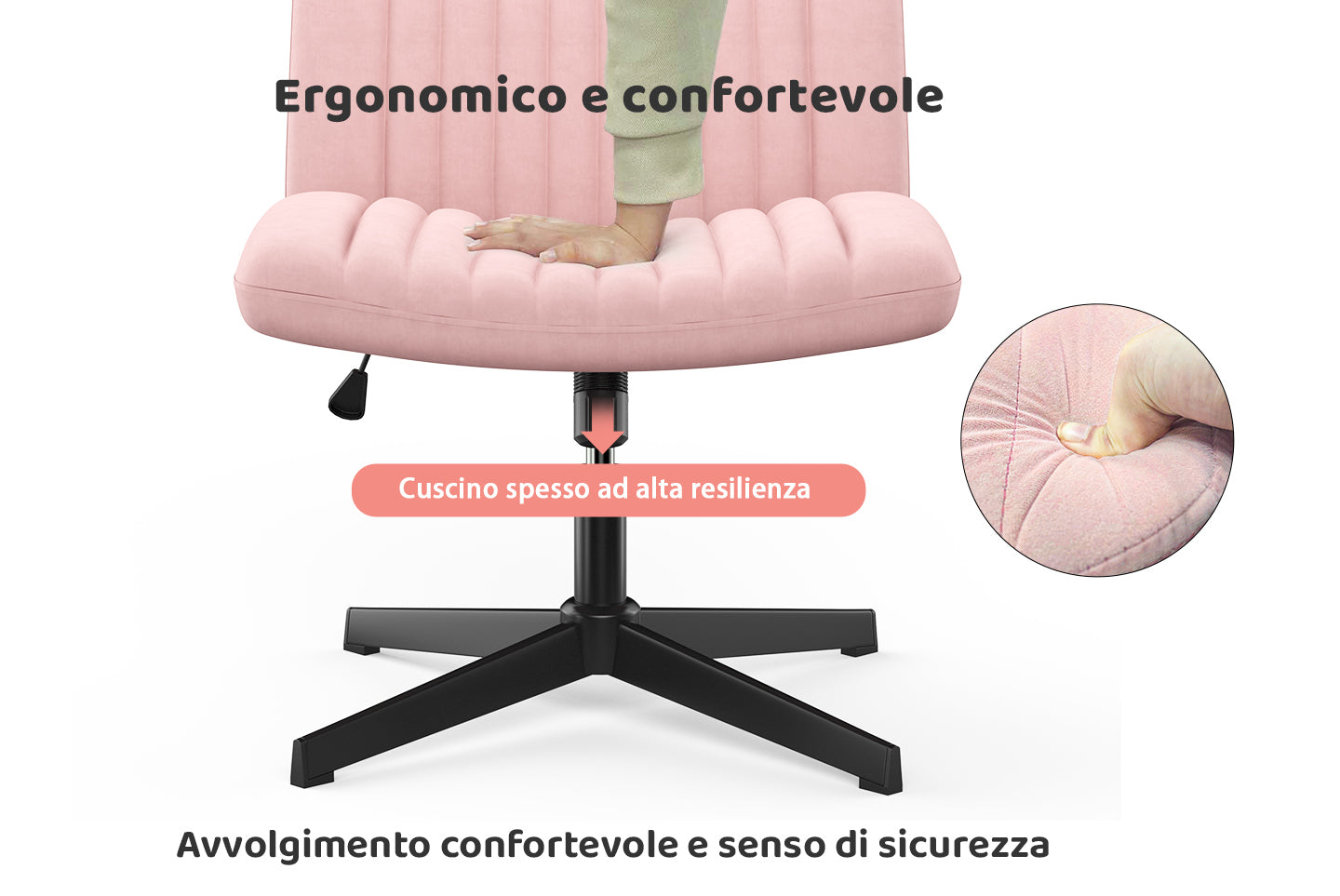 Silla de Oficina Ergonómica con Patas Cruzadas Silla de Escritorio Ancha sin Brazos con Respaldo Medio para la Oficina en Casa Dormitorio