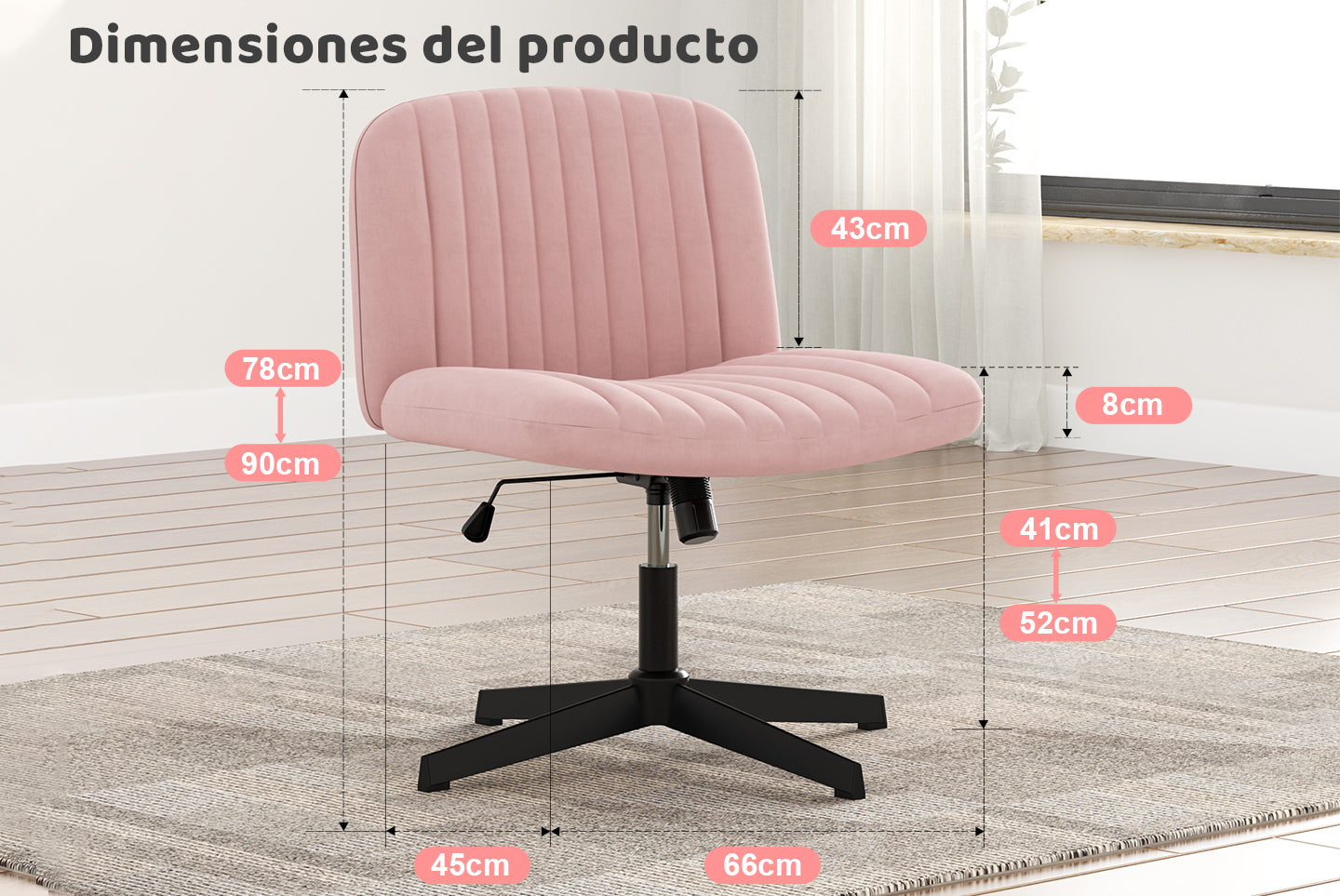 Silla de Oficina Ergonómica con Patas Cruzadas Silla de Escritorio Ancha sin Brazos con Respaldo Medio para la Oficina en Casa Dormitorio
