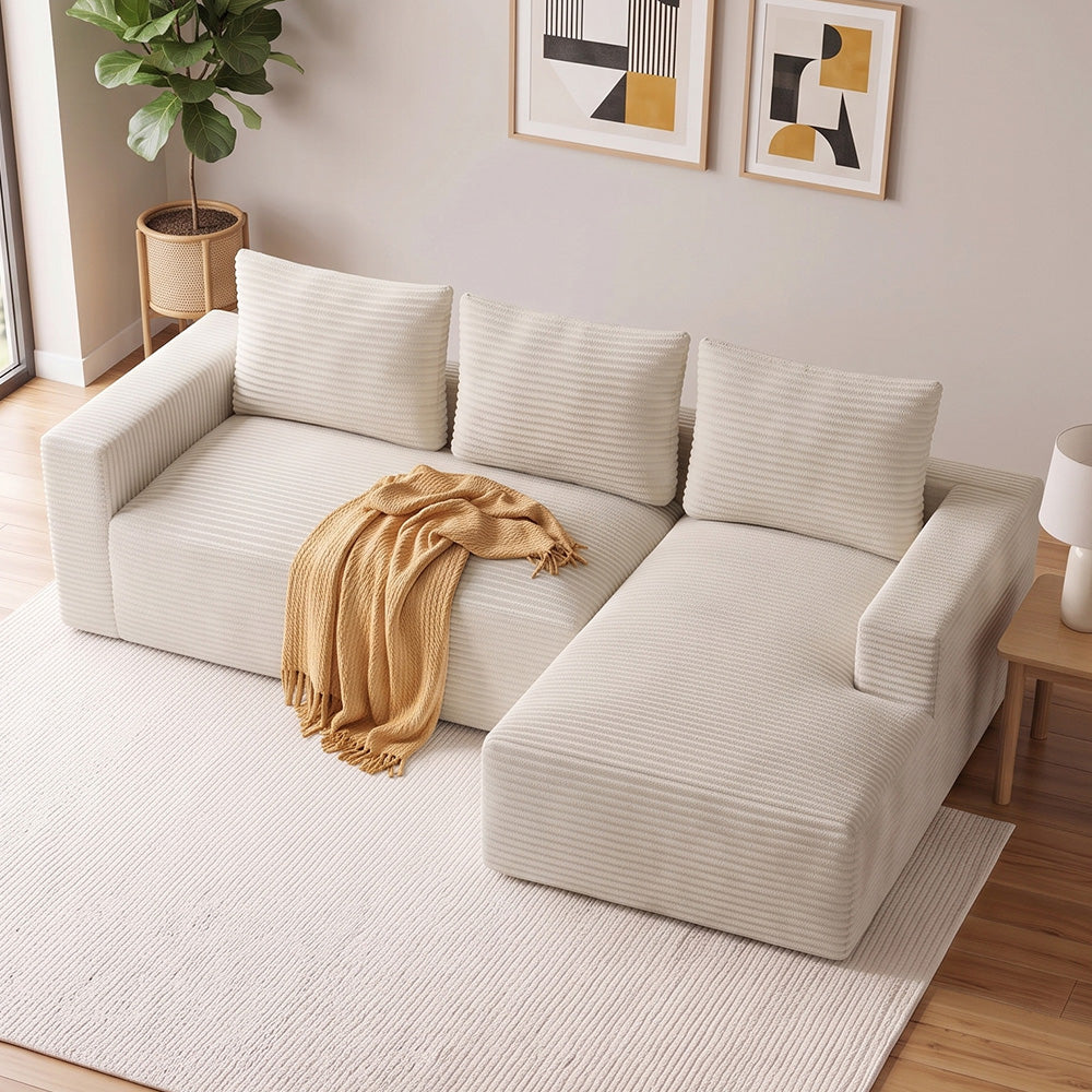 Sofá Modular Esquinero en Forma de L de Pana con Chaise Longue, sin Montaje