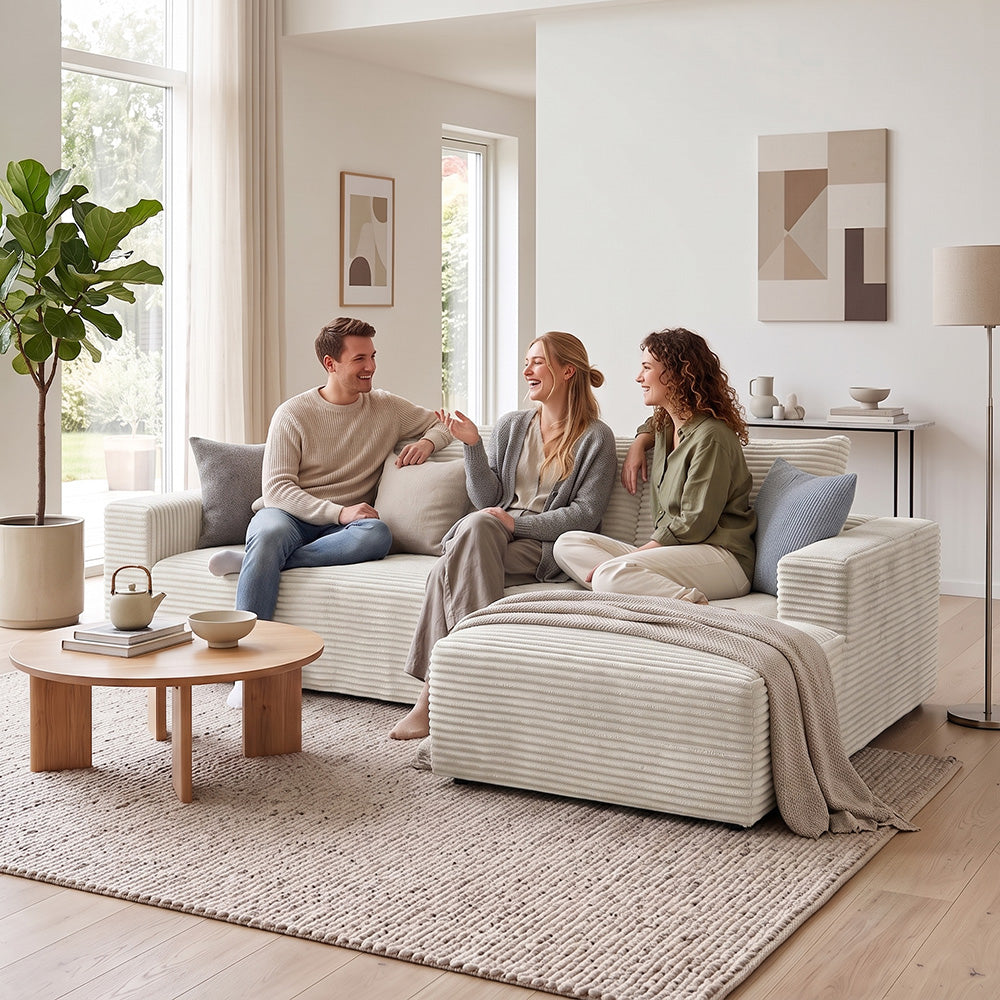 Sofá Modular Esquinero en Forma de L de Pana con Chaise Longue, sin Montaje