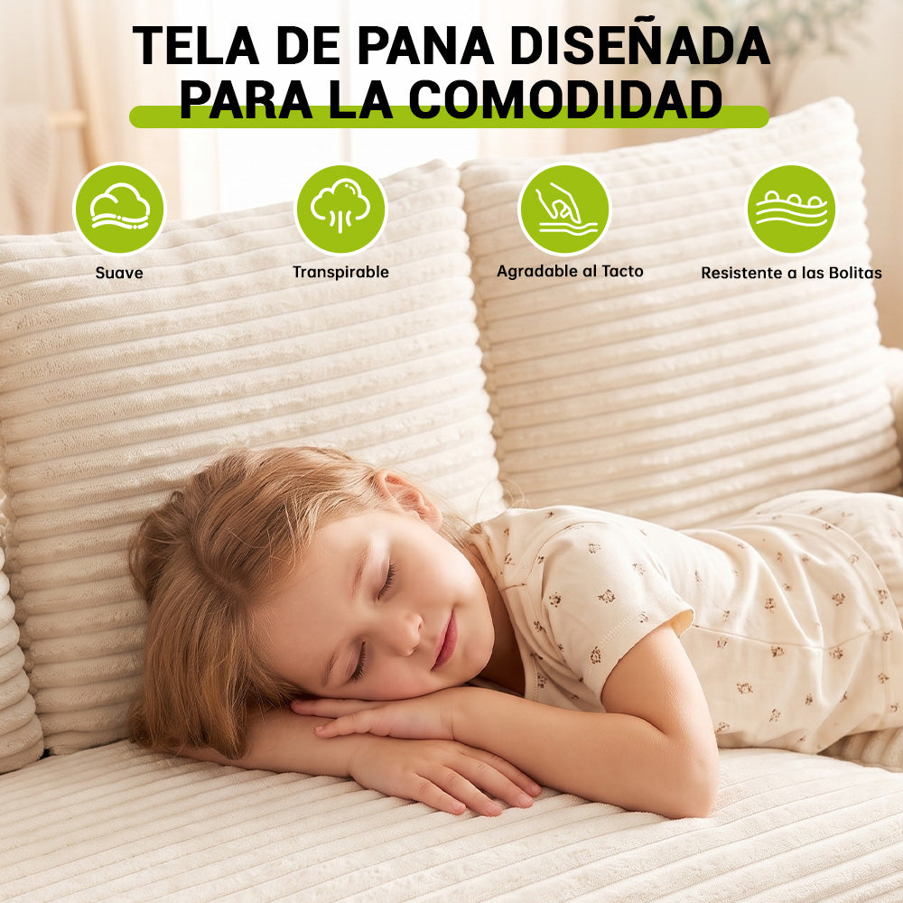 Sofá Modular Esquinero en Forma de L de Pana con Chaise Longue, sin Montaje