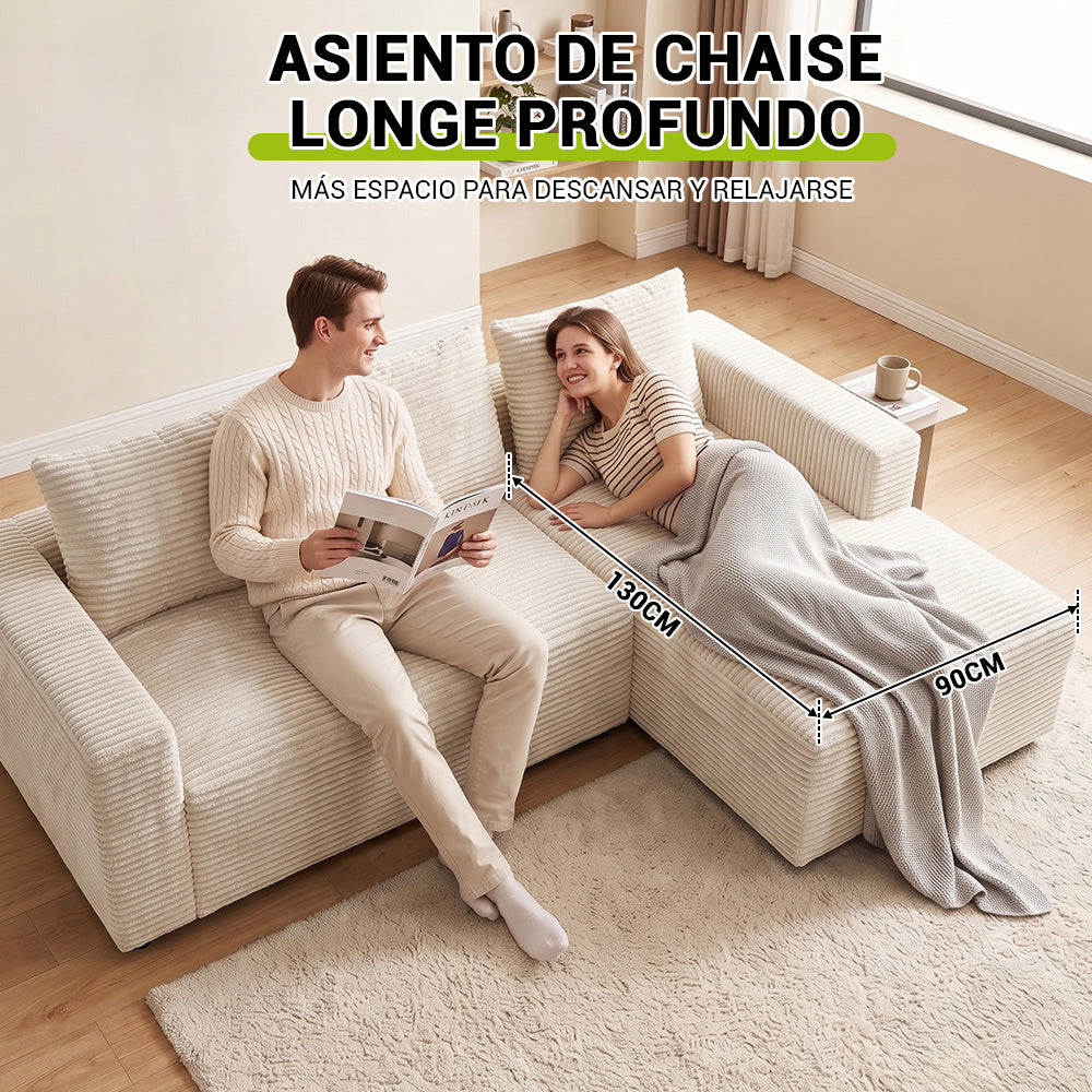 Sofá Modular Esquinero en Forma de L de Pana con Chaise Longue, sin Montaje