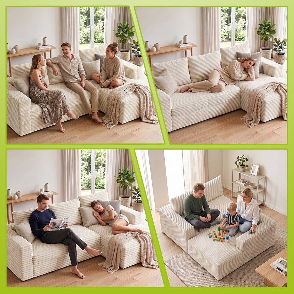 Sofá Modular Esquinero en Forma de L de Pana con Chaise Longue, sin Montaje