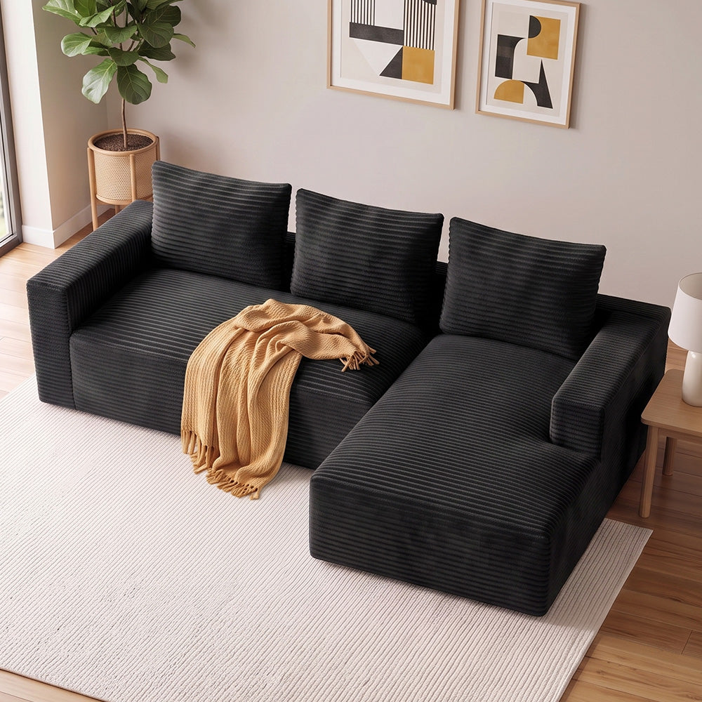 Sofá Modular Esquinero en Forma de L de Pana con Chaise Longue, sin Montaje