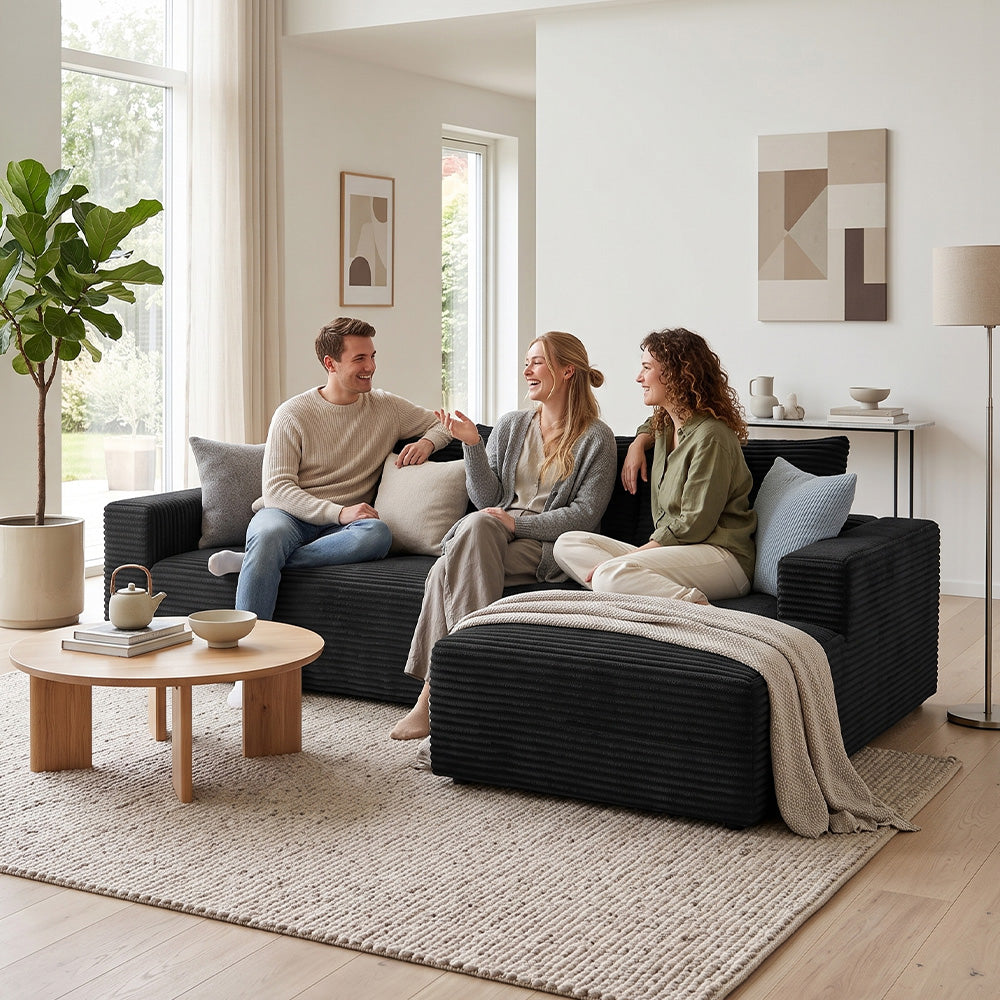 Sofá Modular Esquinero en Forma de L de Pana con Chaise Longue, sin Montaje