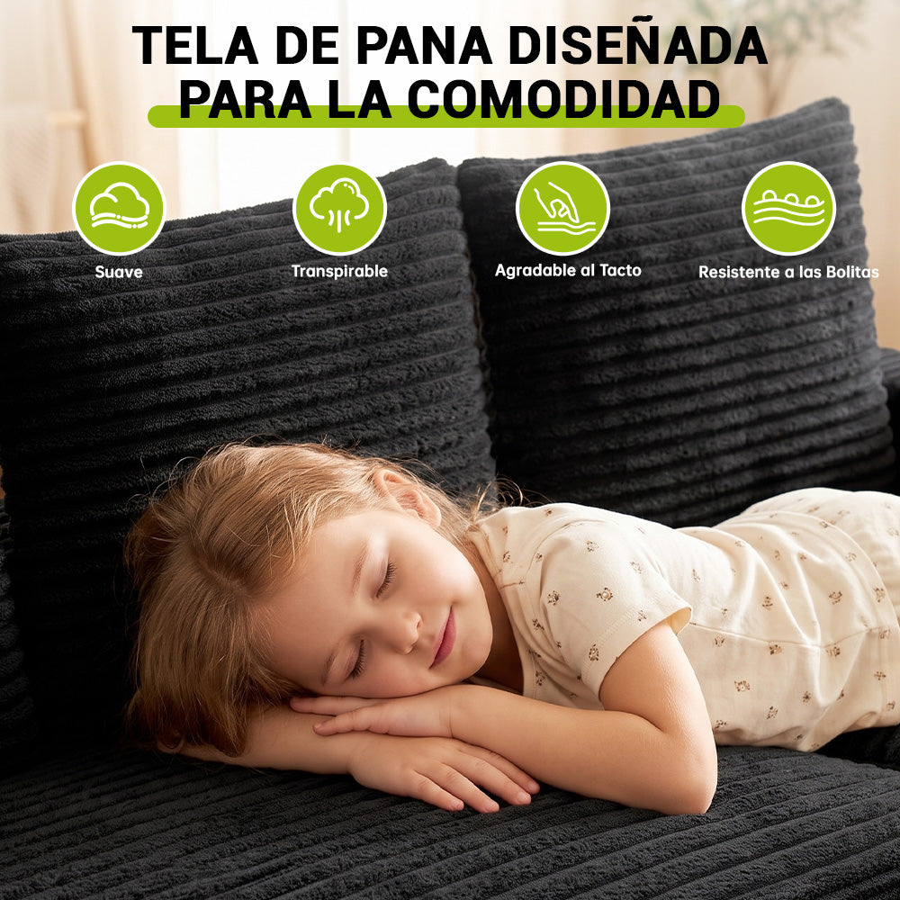 Sofá Modular Esquinero en Forma de L de Pana con Chaise Longue, sin Montaje