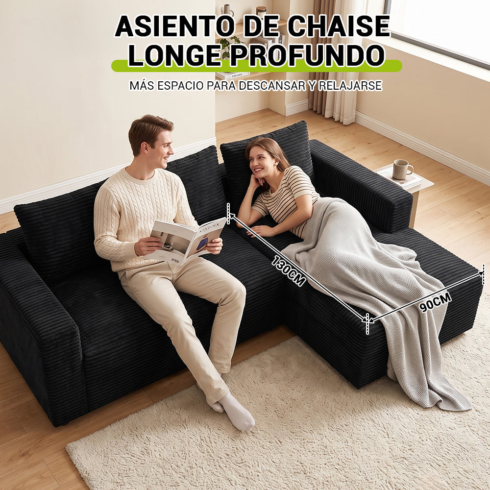 Sofá Modular Esquinero en Forma de L de Pana con Chaise Longue, sin Montaje