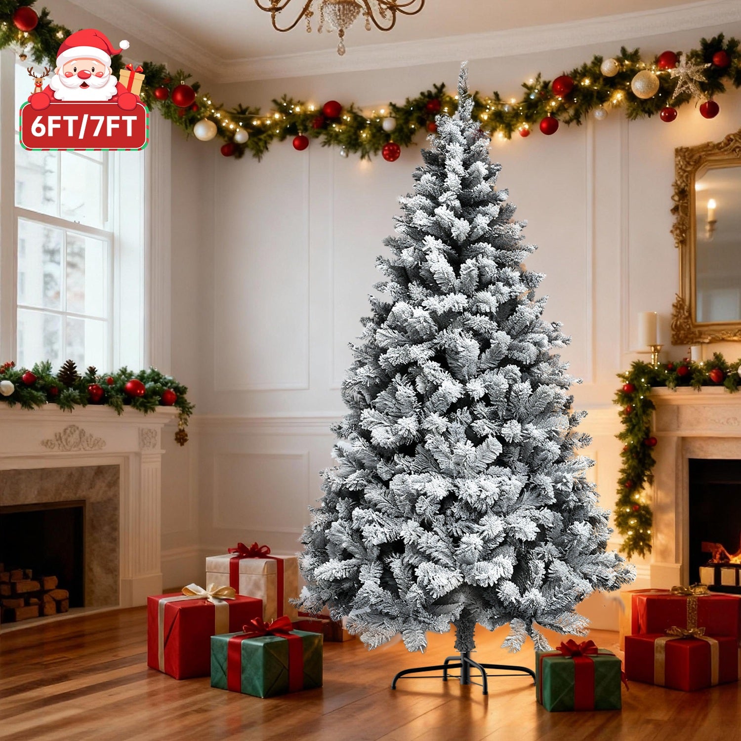 Árbol de Navidad Artificial, Árboles Nevados Plegables con Soporte Metálico