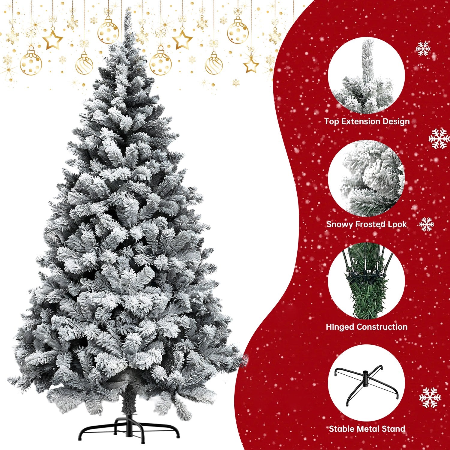Árbol de Navidad Artificial, Árboles Nevados Plegables con Soporte Metálico