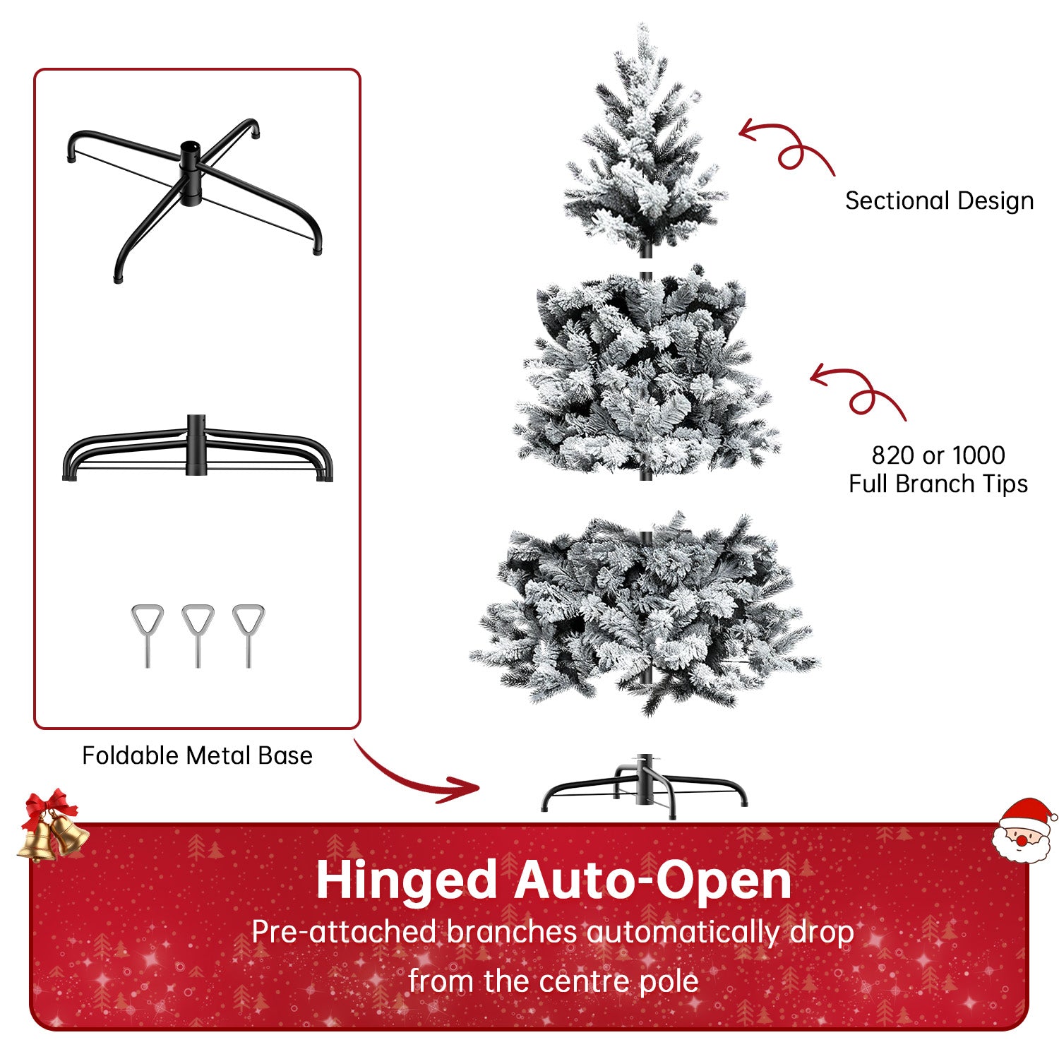 Árbol de Navidad Artificial, Árboles Nevados Plegables con Soporte Metálico