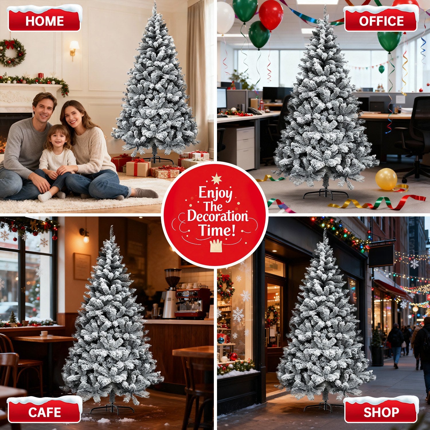 Árbol de Navidad Artificial, Árboles Nevados Plegables con Soporte Metálico