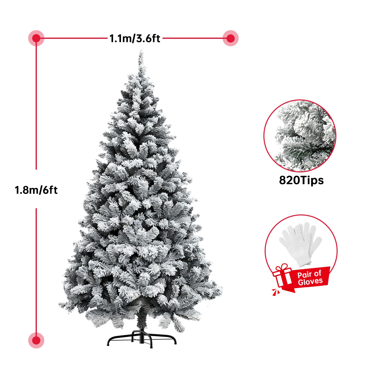 Árbol de Navidad Artificial, Árboles Nevados Plegables con Soporte Metálico