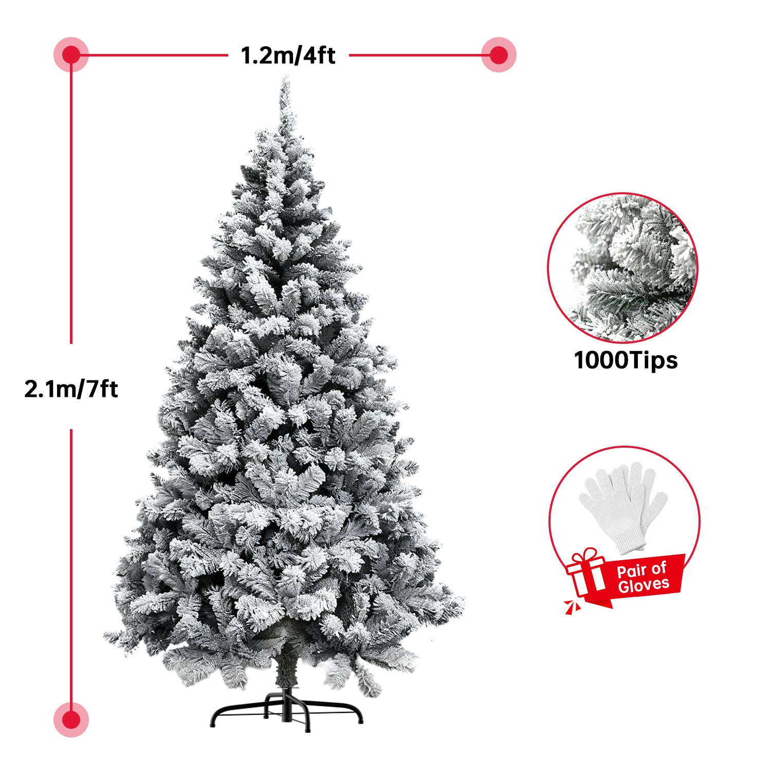 Árbol de Navidad Artificial, Árboles Nevados Plegables con Soporte Metálico