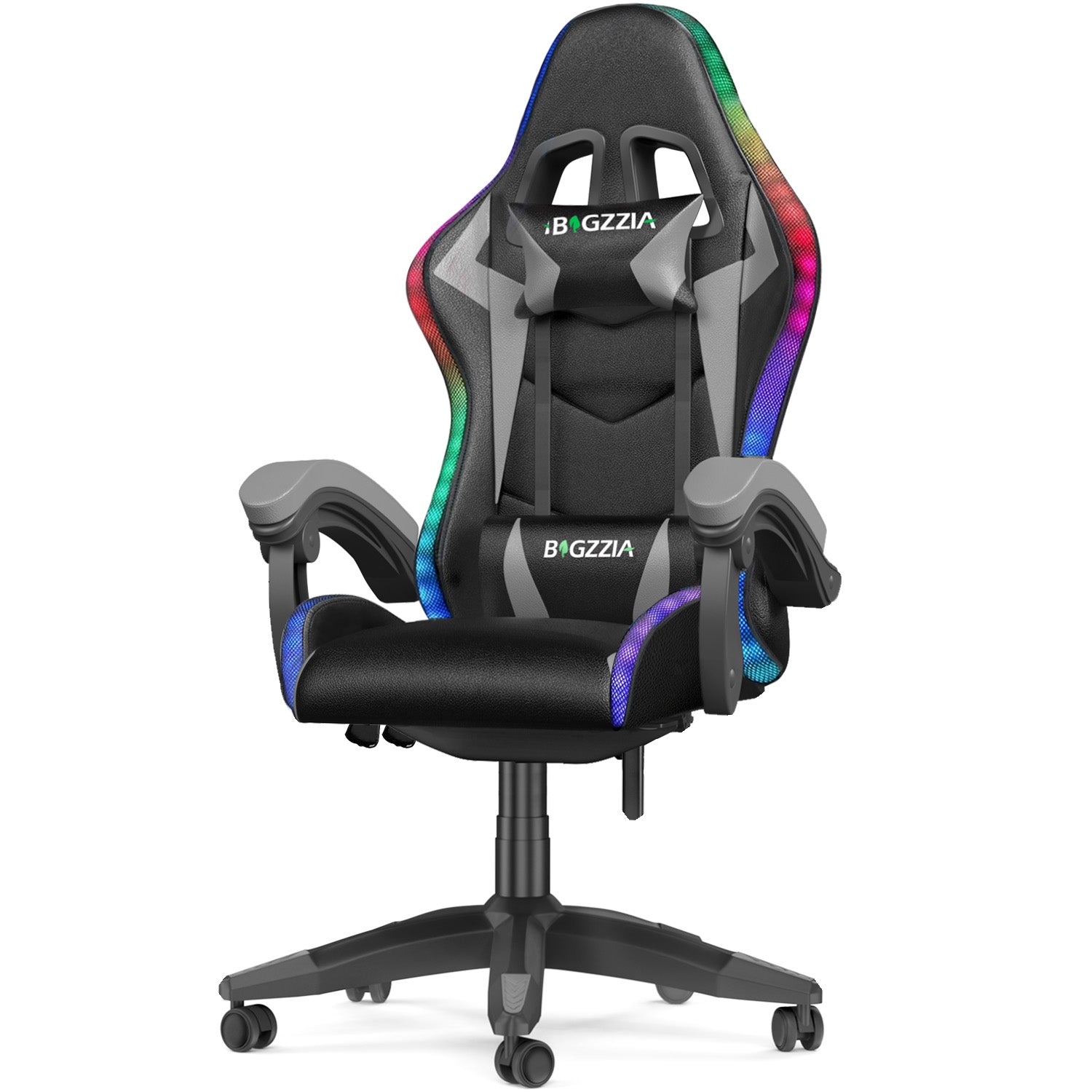 Silla Ergonómica para Juegos con Luces LED RGB, Reclinable, Reposacabezas y Soporte Lumbar Estilo Carrera