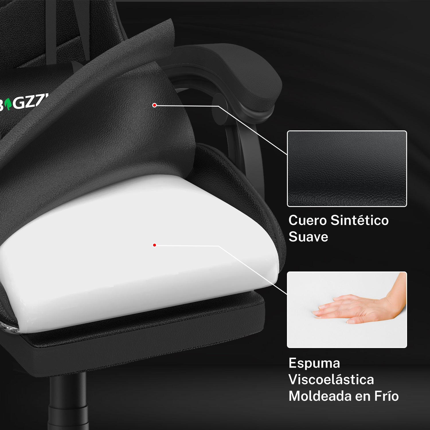 Silla Ergonómica para Juegos Silla Giratoria Reclinable 155° con Reposacabezas y Soporte Lumbar Silla de Oficina de Cuero de PU