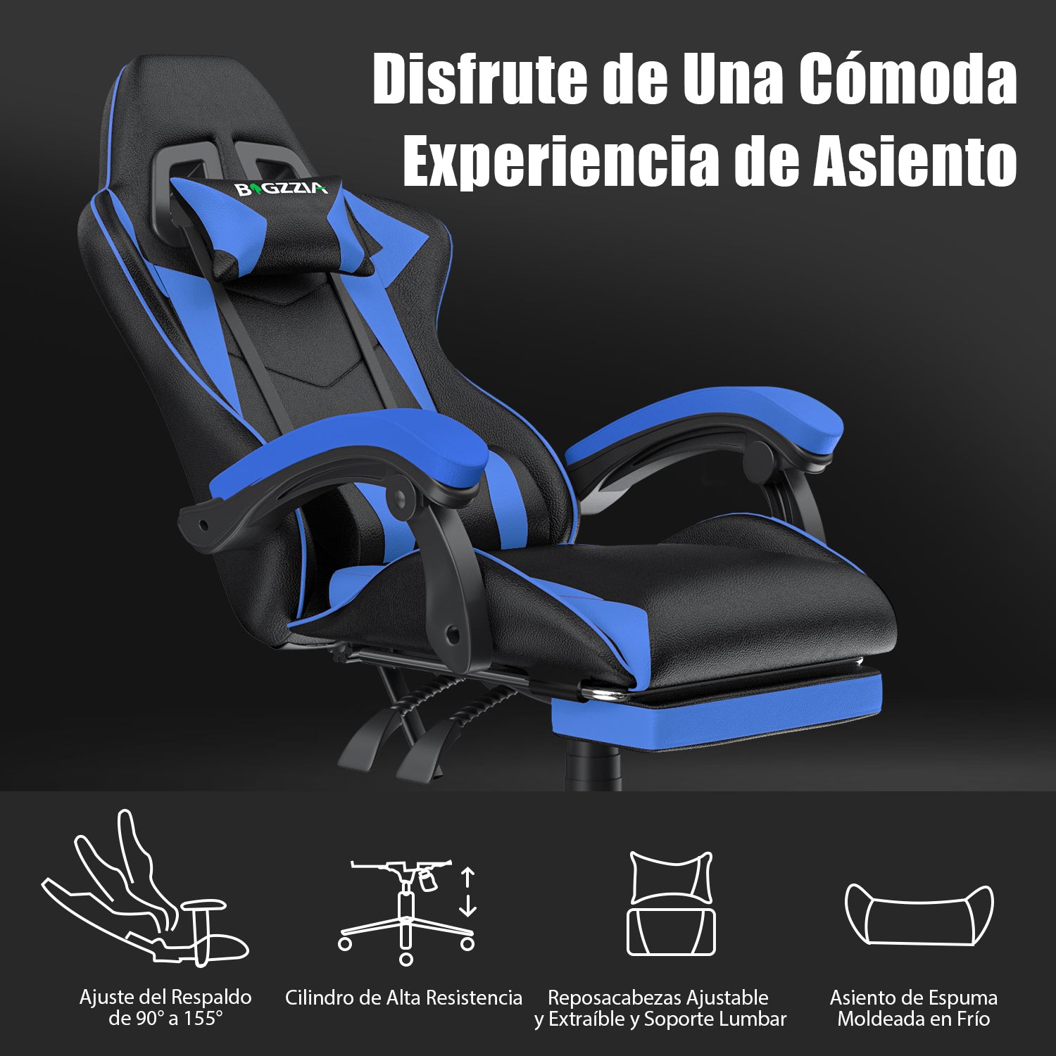 Silla Ergonómica para Juegos Silla Giratoria Reclinable 155° con Reposacabezas y Soporte Lumbar Silla de Oficina de Cuero de PU