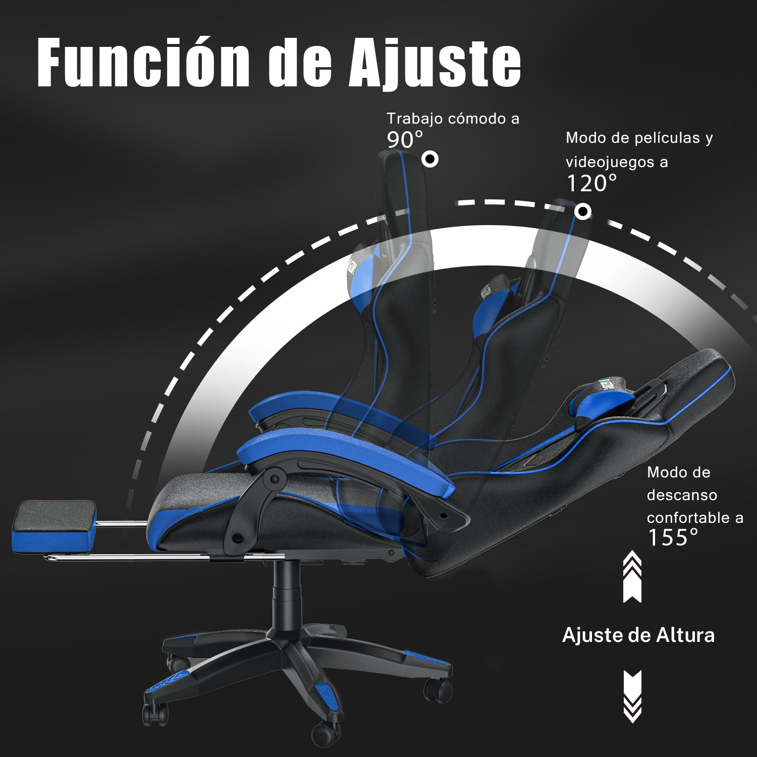 Silla Ergonómica para Juegos Silla Giratoria Reclinable 155° con Reposacabezas y Soporte Lumbar Silla de Oficina de Cuero de PU