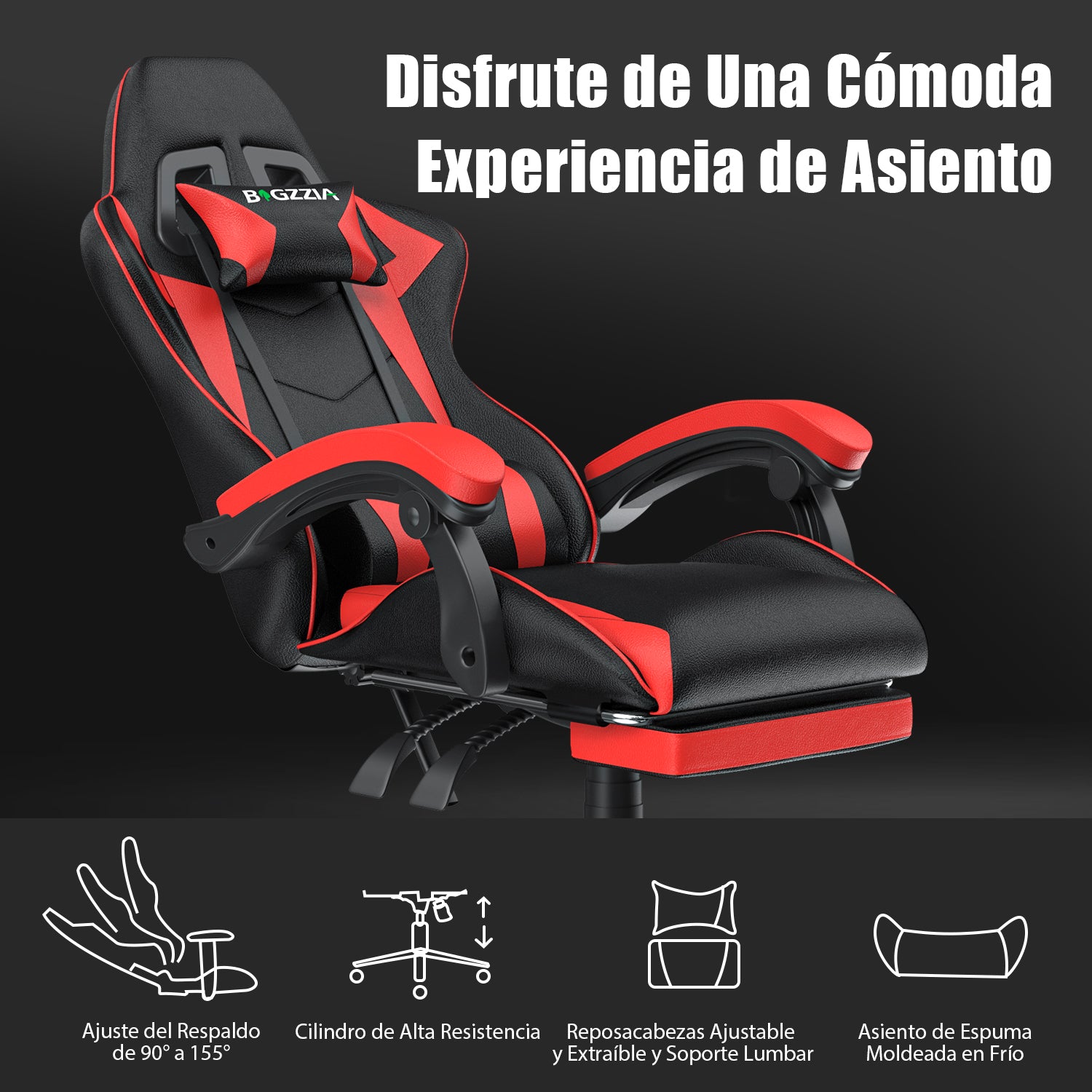 Silla Ergonómica para Juegos Silla Giratoria Reclinable 155° con Reposacabezas y Soporte Lumbar Silla de Oficina de Cuero de PU