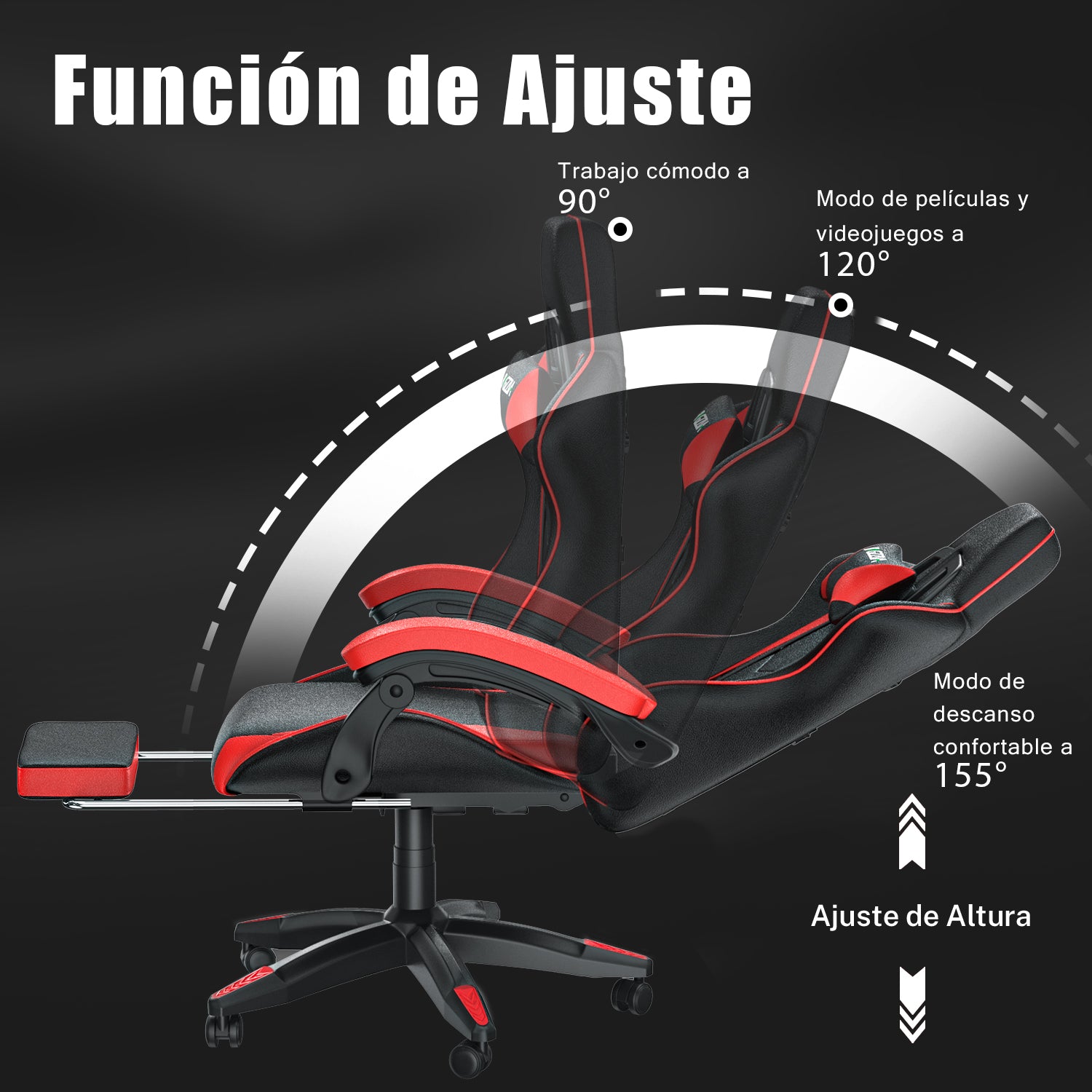 Silla Ergonómica para Juegos Silla Giratoria Reclinable 155° con Reposacabezas y Soporte Lumbar Silla de Oficina de Cuero de PU