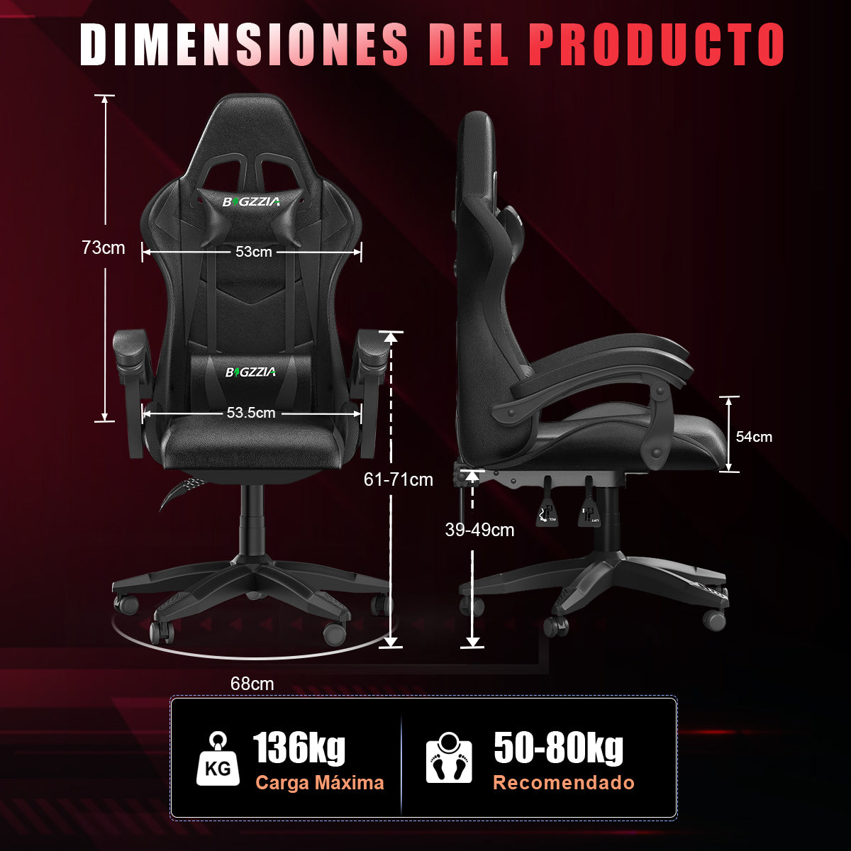 Silla Ergonómica para Juegos con Luces LED RGB, Reclinable, Reposacabezas y Soporte Lumbar Estilo Carrera