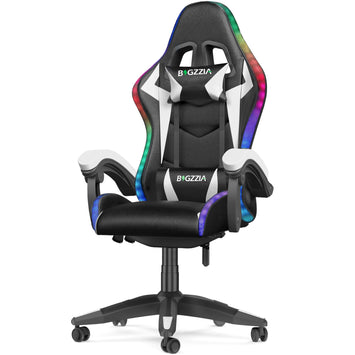 Silla Ergonómica para Juegos con Luces LED RGB, Reclinable, Reposacabezas y Soporte Lumbar Estilo Carrera
