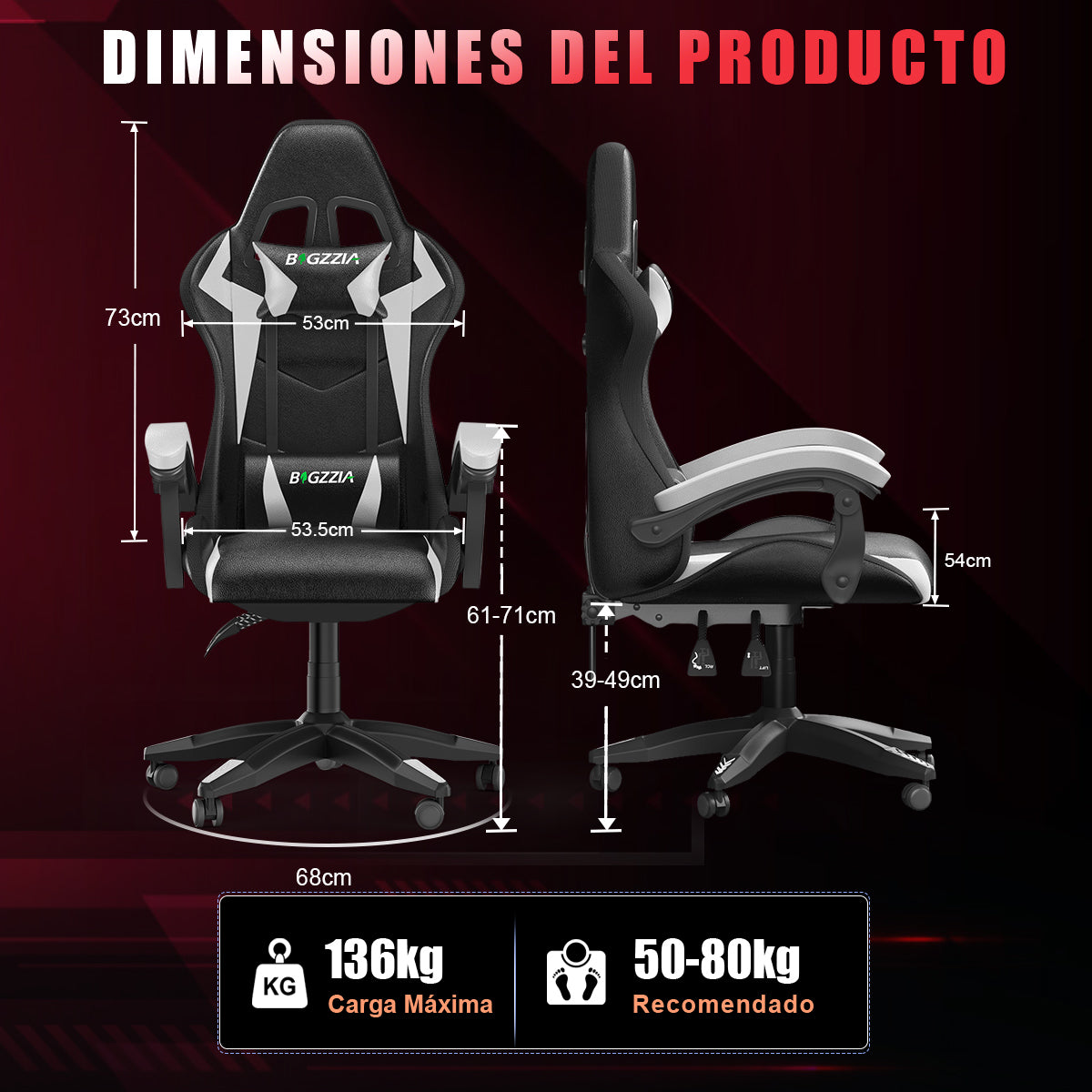 Silla Ergonómica para Juegos con Luces LED RGB, Reclinable, Reposacabezas y Soporte Lumbar Estilo Carrera