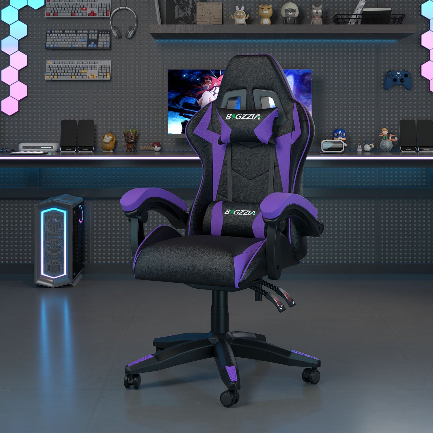 Silla Gaming Ergonómica con Respaldo Regulable de 90° a 135°, con Reposacabezas, reposabrazos y Soporte Lumbar.