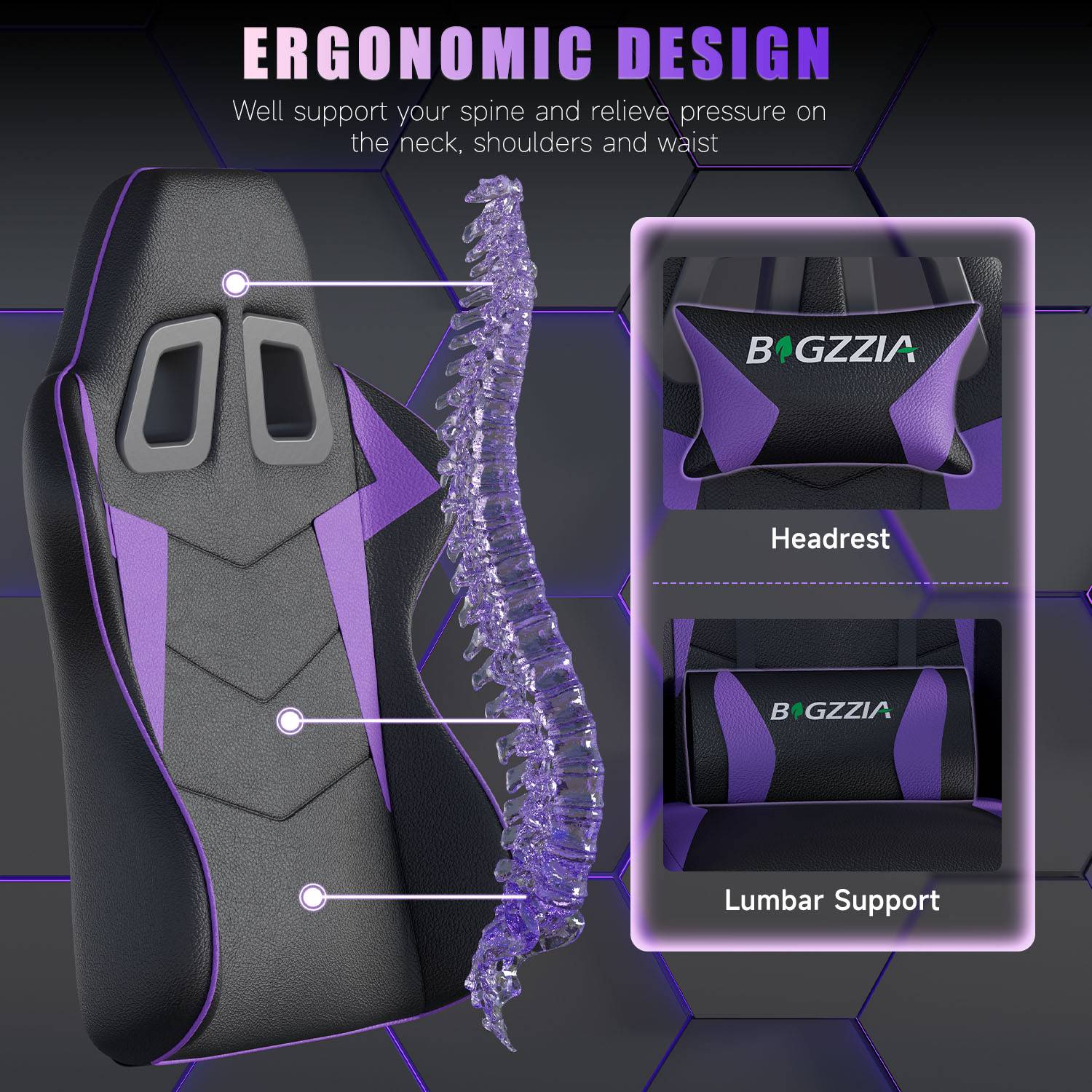 Silla Gaming Ergonómica con Respaldo Regulable de 90° a 135°, con Reposacabezas, reposabrazos y Soporte Lumbar.
