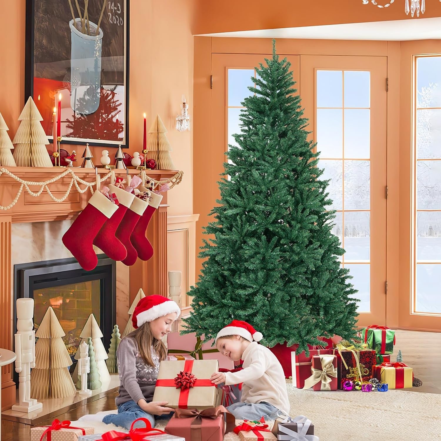 Árbol de Navidad Artificial, Árboles Nevados Plegables con Soporte Metálico