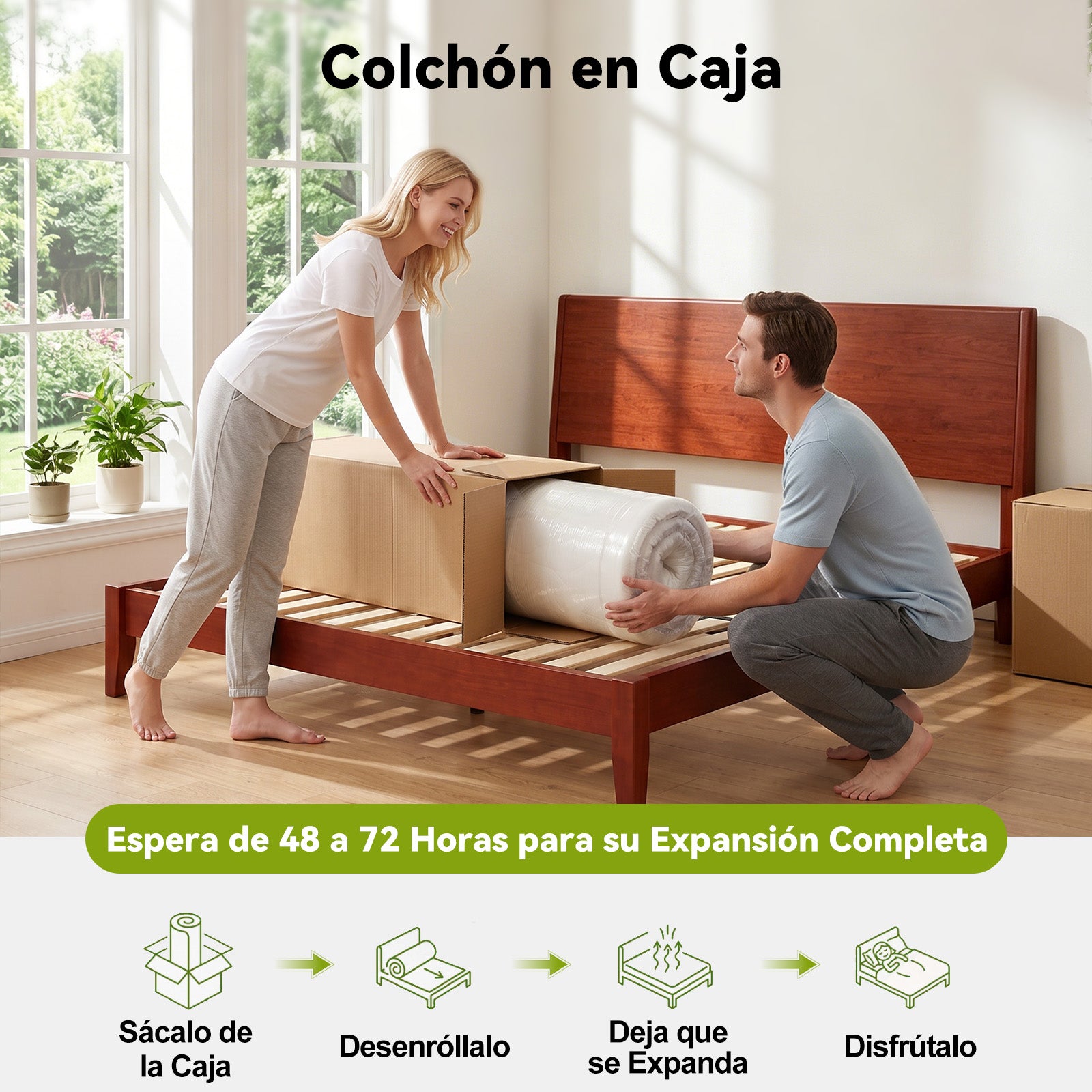 Colchón de Muelles Ensacados con Espuma Viscoelástica, Colchones Híbridos de 25 cm, Firmeza Media, Refuerzo en los Bordes