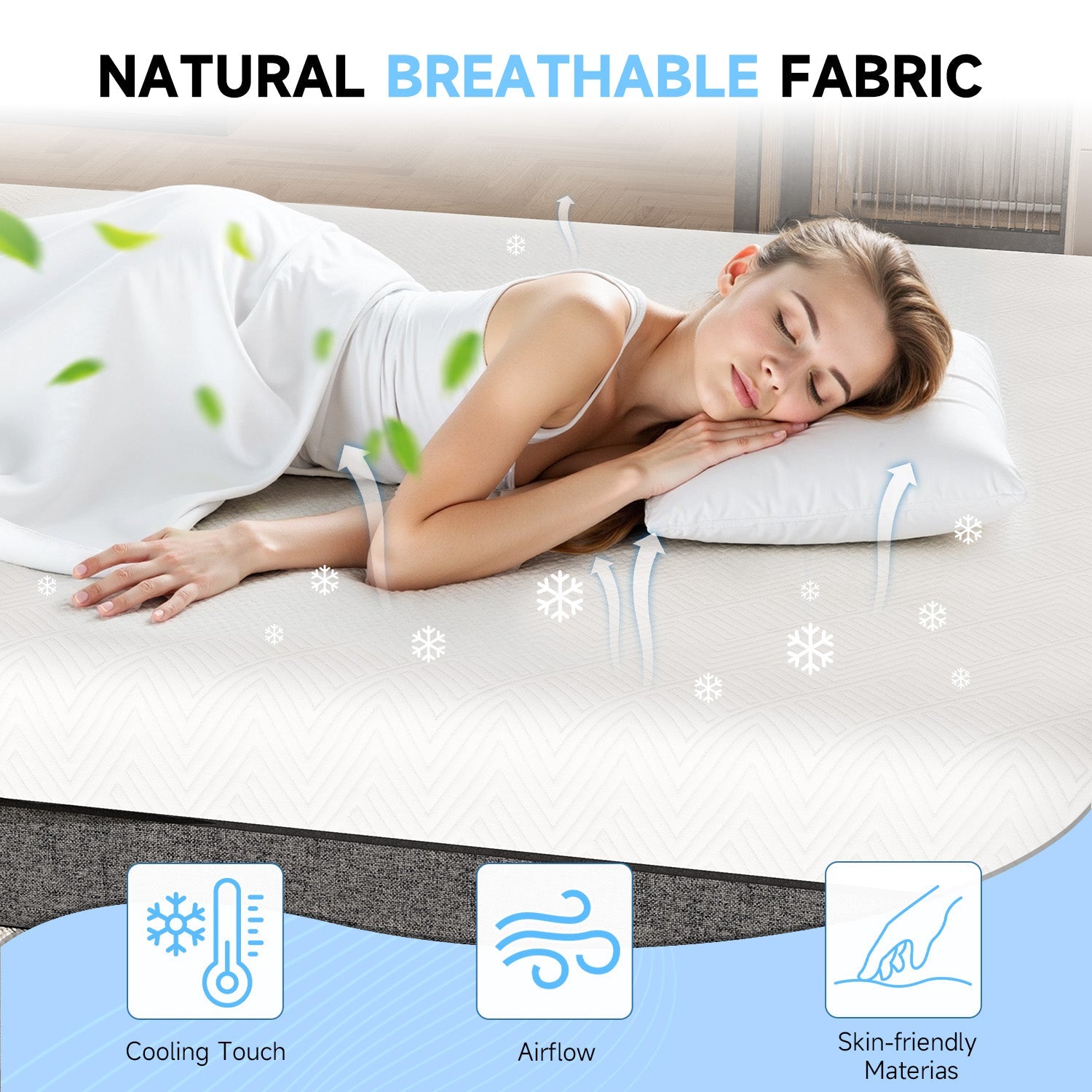 Colchón de Espuma Viscoelástica, Tejido Suave, Colchón Agradable para la Piel, Funda Transpirable, 2 Capas para Mayor Soporte