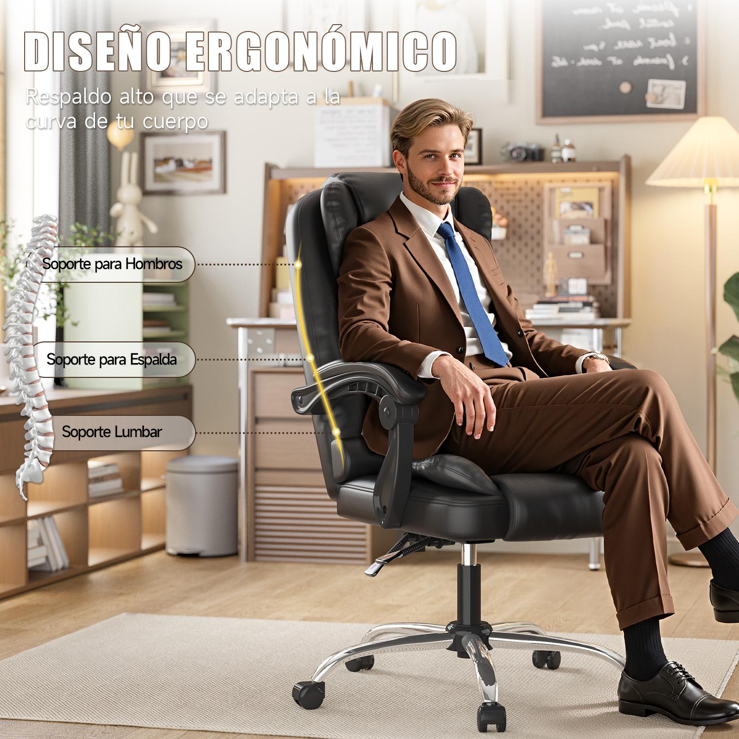 Silla de oficina ejecutiva ergonómica Silla de escritorio con respaldo alto de cuero de PU con función de inclinación reclinable para el trabajo de oficina en casa