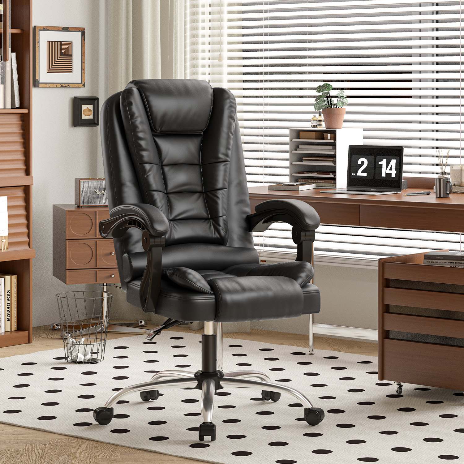 Silla de oficina ejecutiva ergonómica Silla de escritorio con respaldo alto de cuero de PU con función de inclinación reclinable para el trabajo de oficina en casa