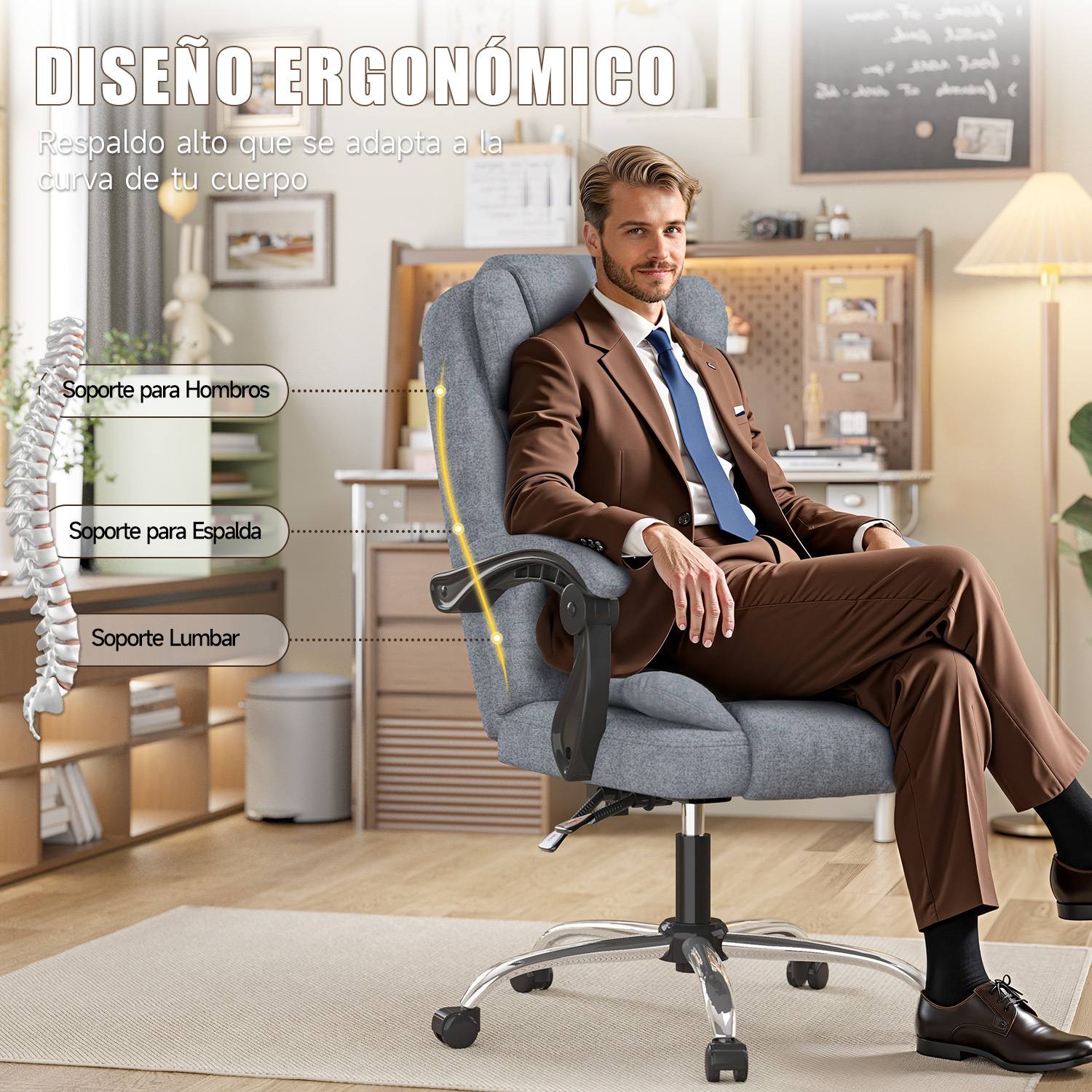 Silla de oficina ejecutiva ergonómica Silla de escritorio con respaldo alto de cuero de PU con función de inclinación reclinable para el trabajo de oficina en casa