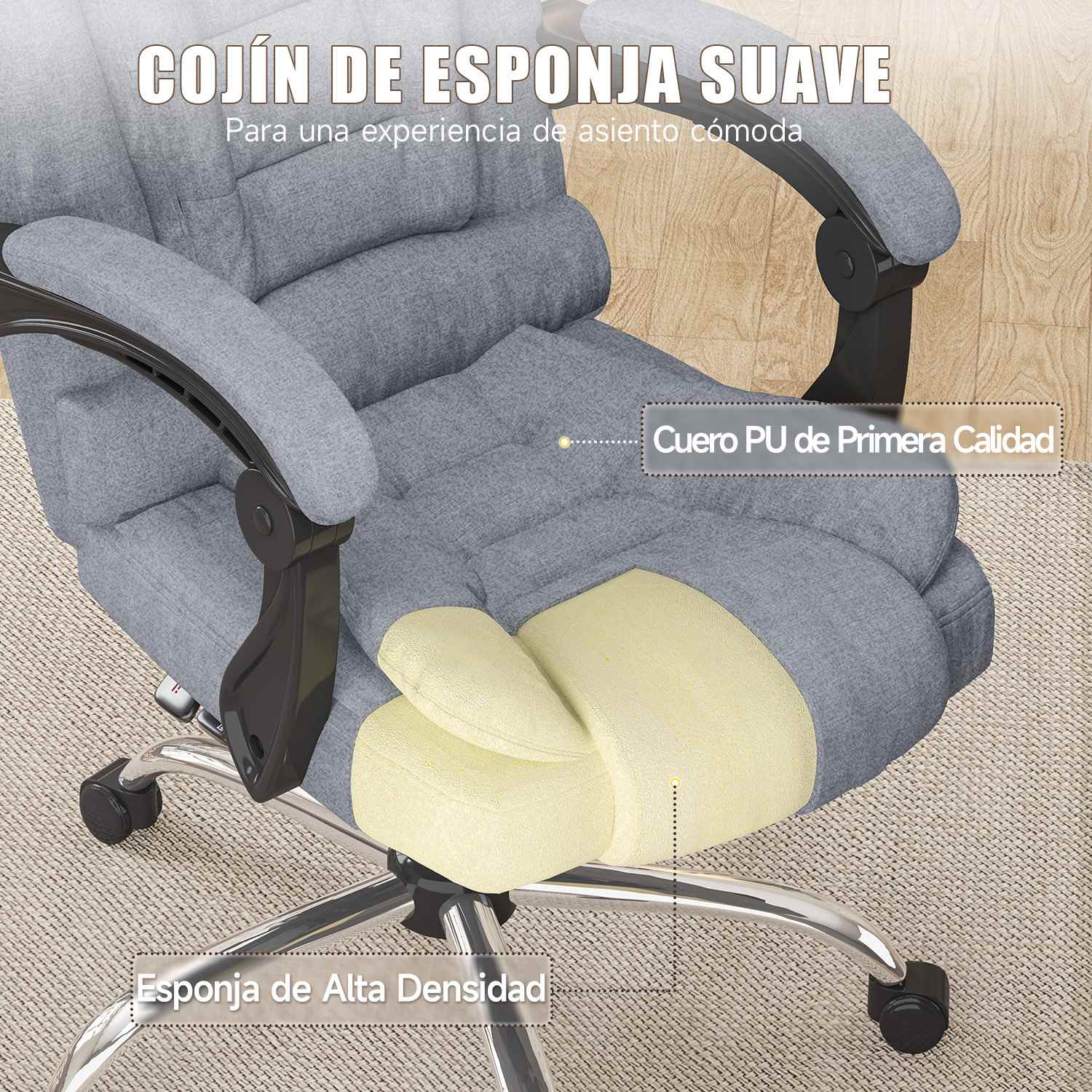 Silla de oficina ejecutiva ergonómica Silla de escritorio con respaldo alto de cuero de PU con función de inclinación reclinable para el trabajo de oficina en casa
