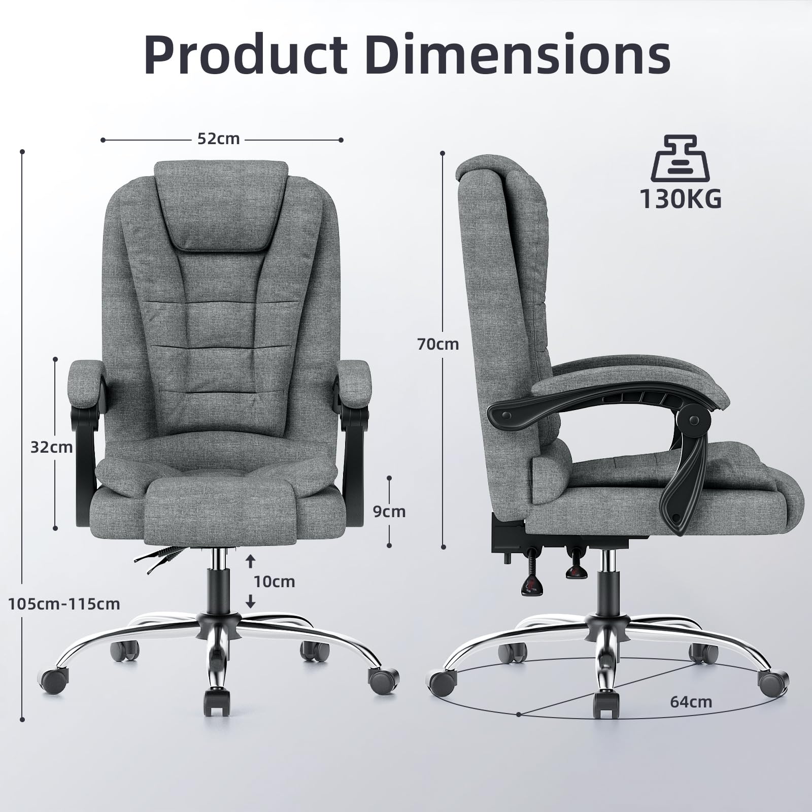 Silla de oficina ejecutiva ergonómica Silla de escritorio con respaldo alto de cuero de PU con función de inclinación reclinable para el trabajo de oficina en casa