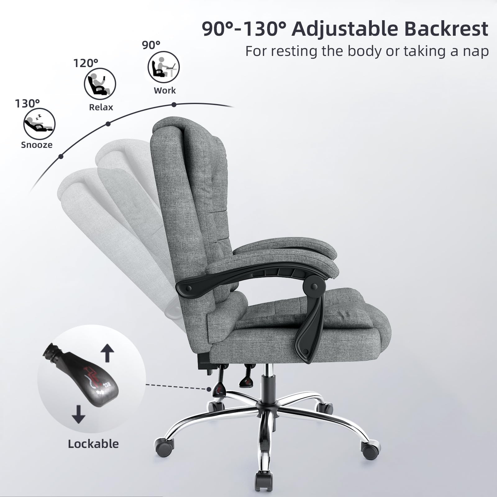 Silla de oficina ejecutiva ergonómica Silla de escritorio con respaldo alto de cuero de PU con función de inclinación reclinable para el trabajo de oficina en casa