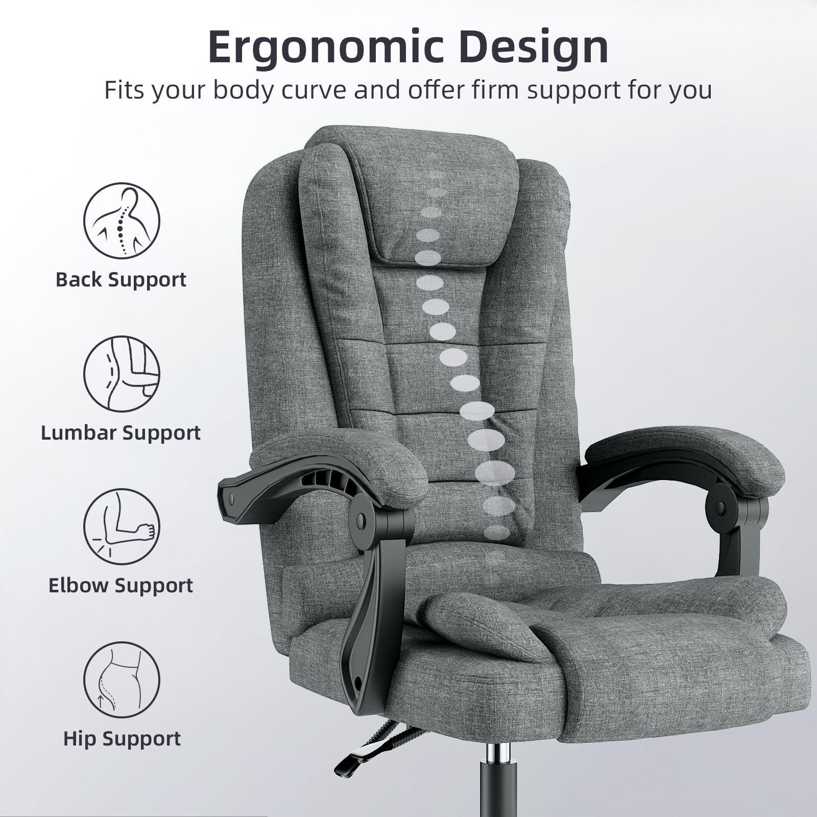 Silla de oficina ejecutiva ergonómica Silla de escritorio con respaldo alto de cuero de PU con función de inclinación reclinable para el trabajo de oficina en casa