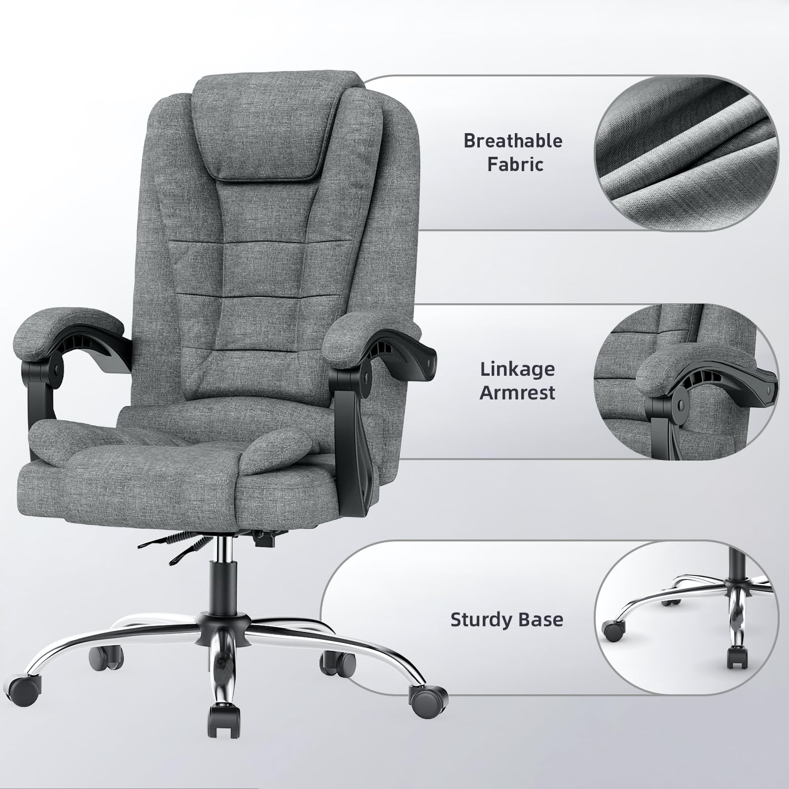 Silla de oficina ejecutiva ergonómica Silla de escritorio con respaldo alto de cuero de PU con función de inclinación reclinable para el trabajo de oficina en casa