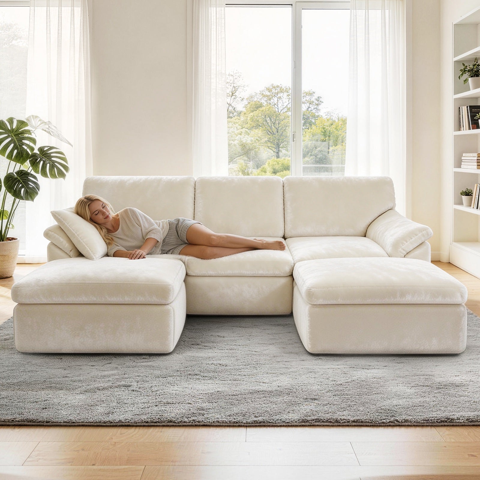 5 Plazas Sofá Modular en Forma de U, Sofá sin Armazón, Combinación Libre