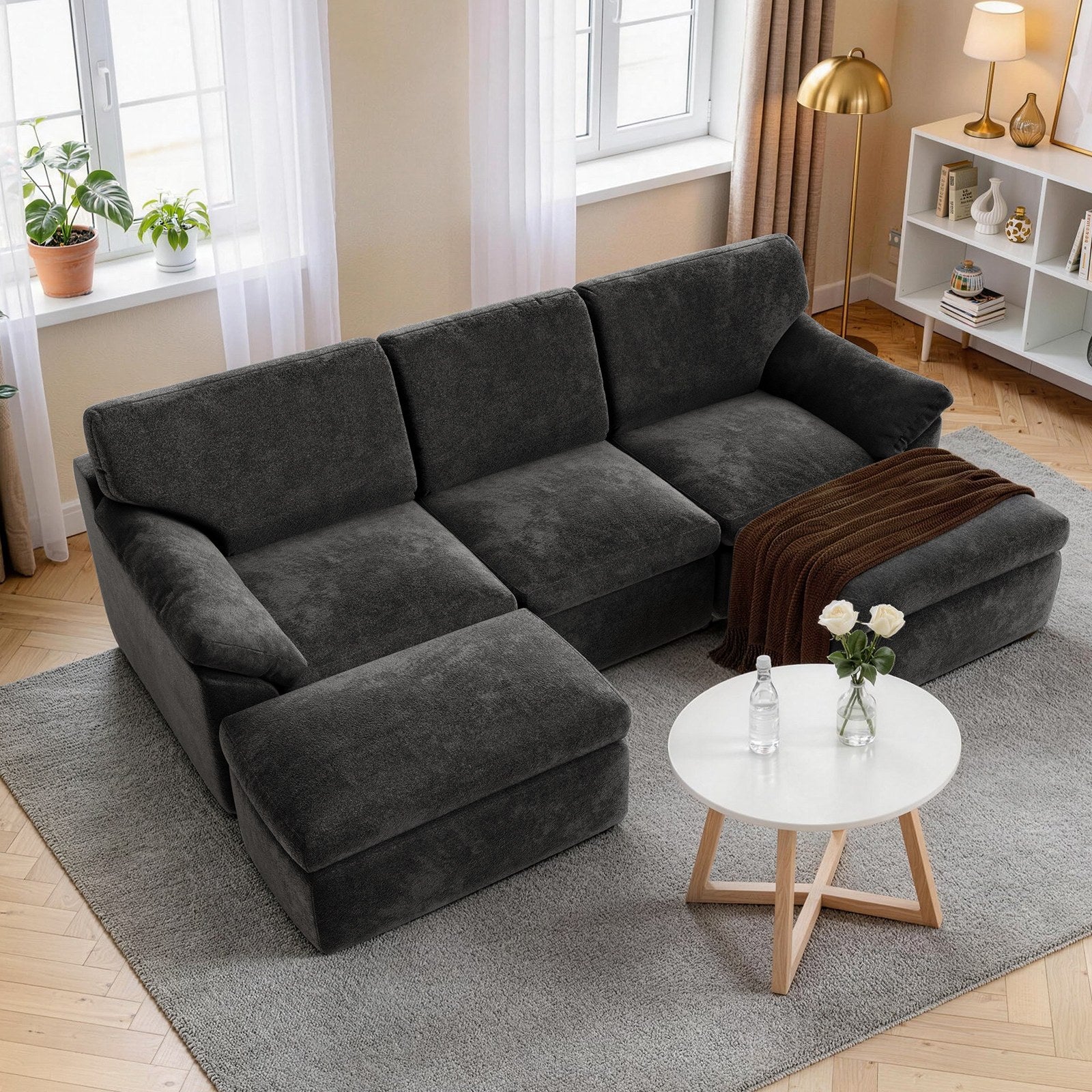 5 Plazas Sofá Modular en Forma de U, Sofá sin Armazón, Combinación Libre
